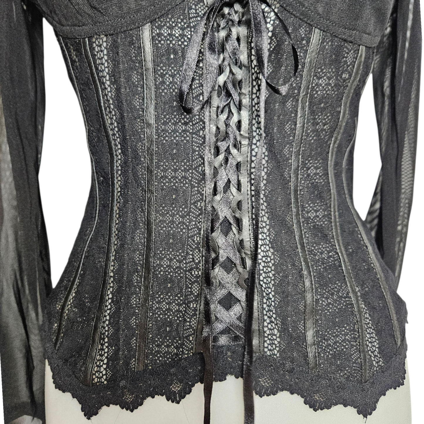Lace and voile top with lacing