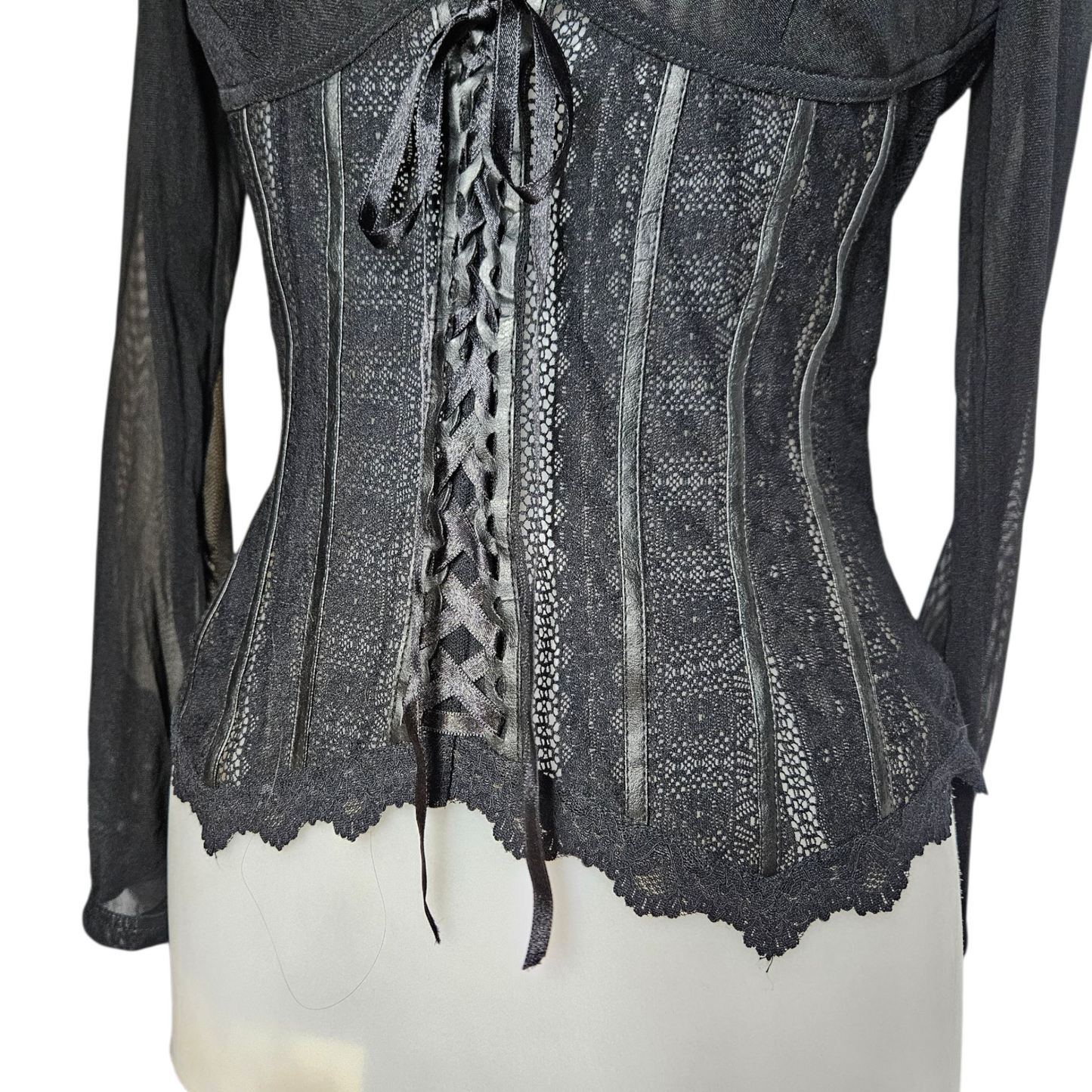 Lace and voile top with lacing