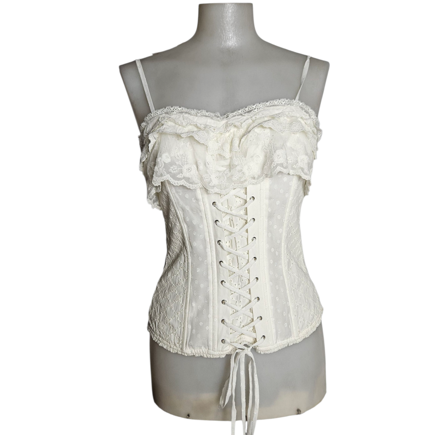 Corset-style top with lace ruffles