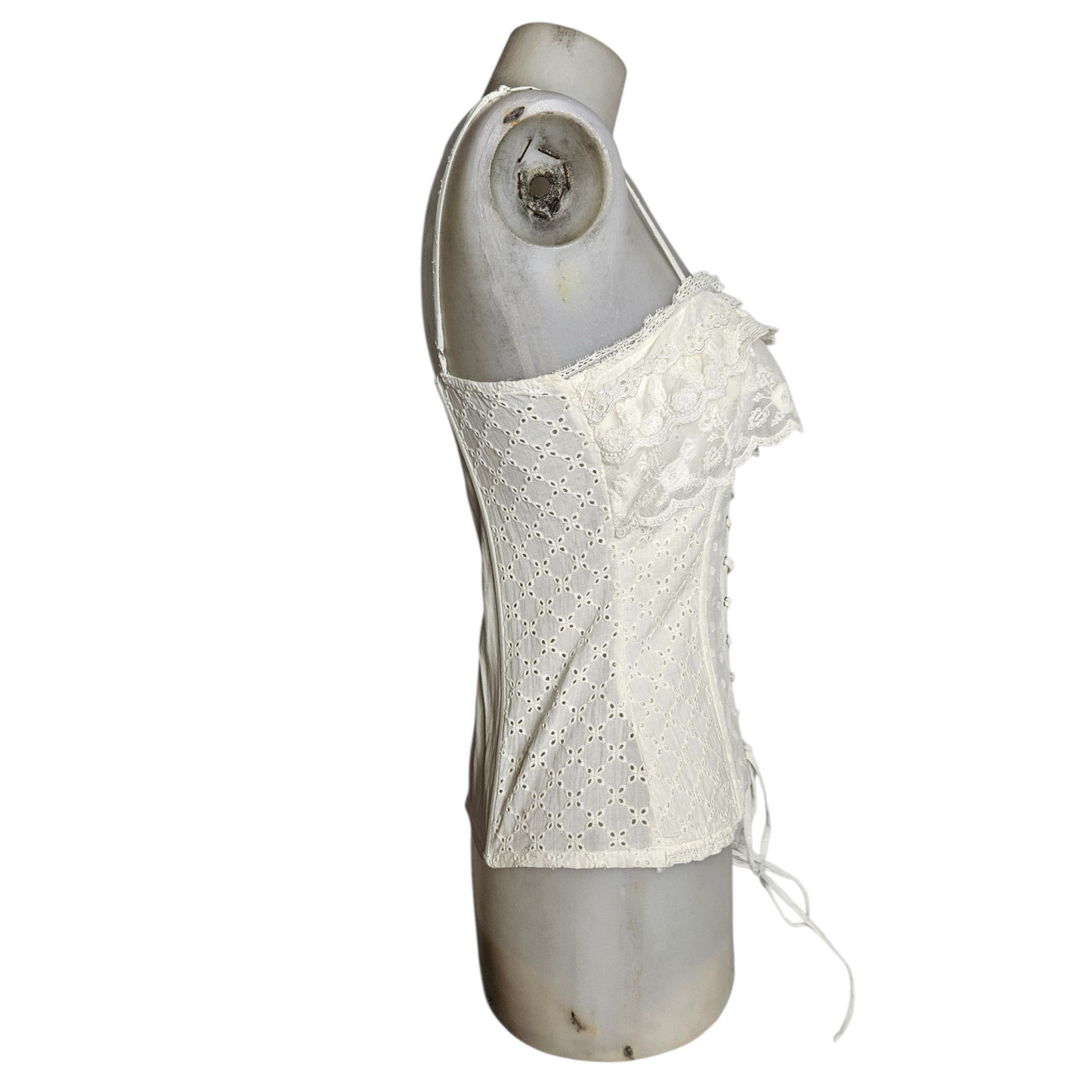 Corset-style top with lace ruffles