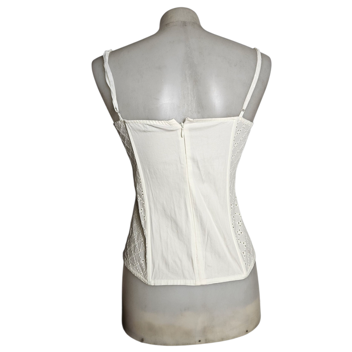 Corset-style top with lace ruffles
