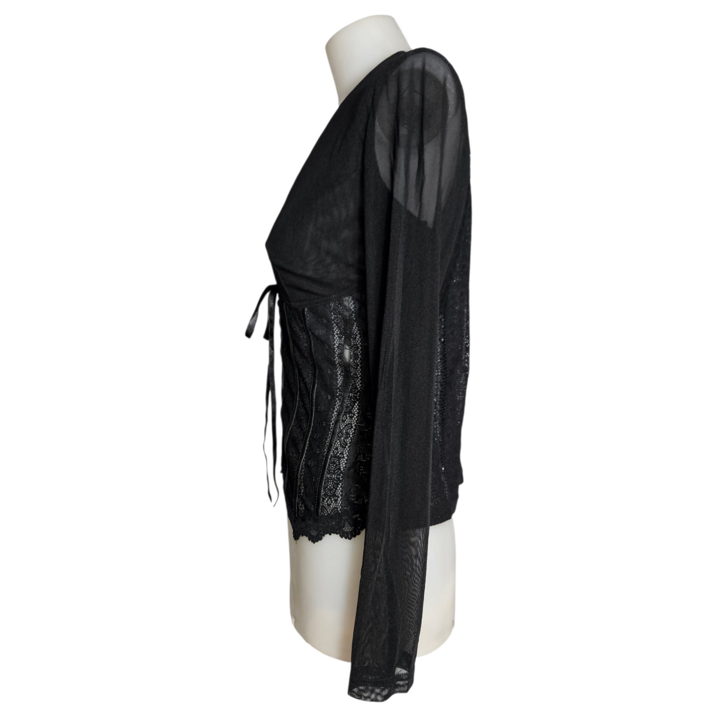 Lace and voile top with lacing
