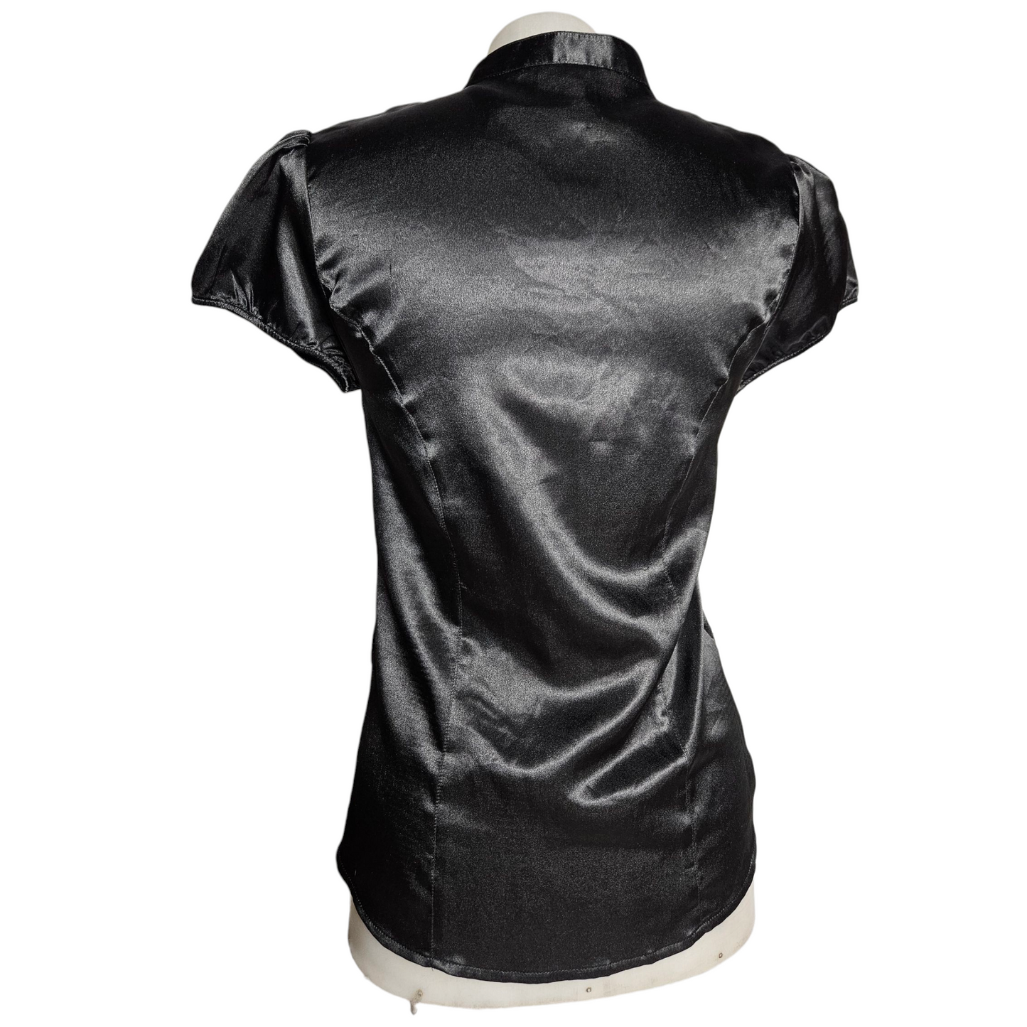 Black satin short-sleeved shirt