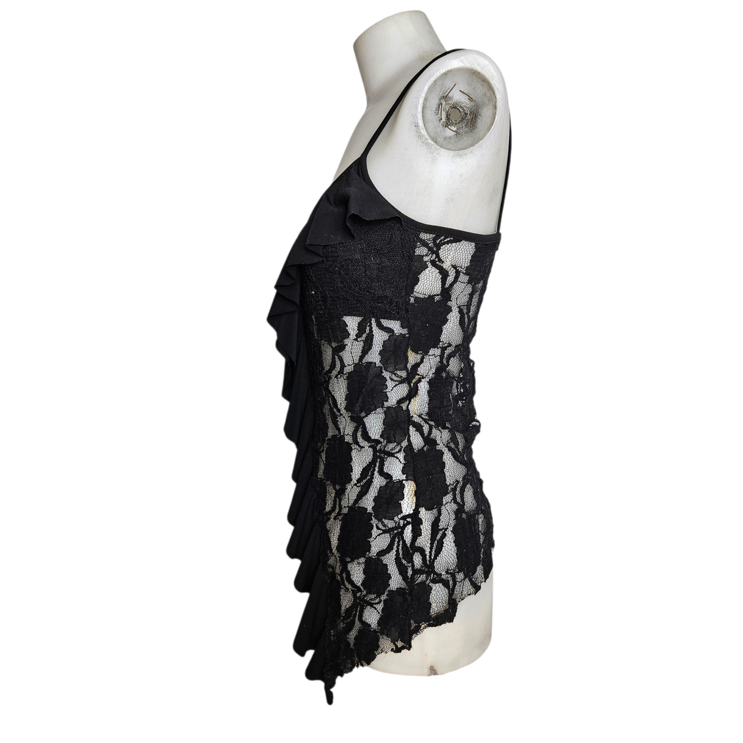 Black lace asymmetrical tank top
