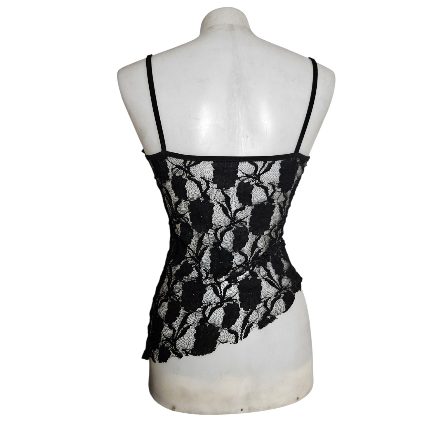 Black lace asymmetrical tank top