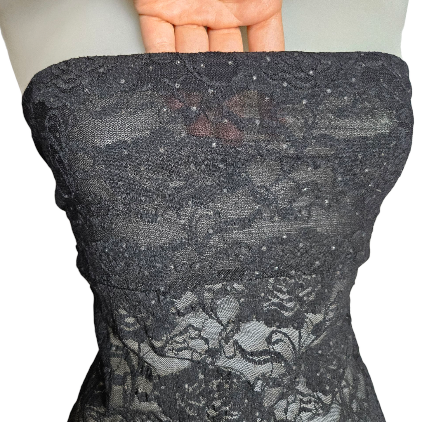 Black lace asymmetric strapless top