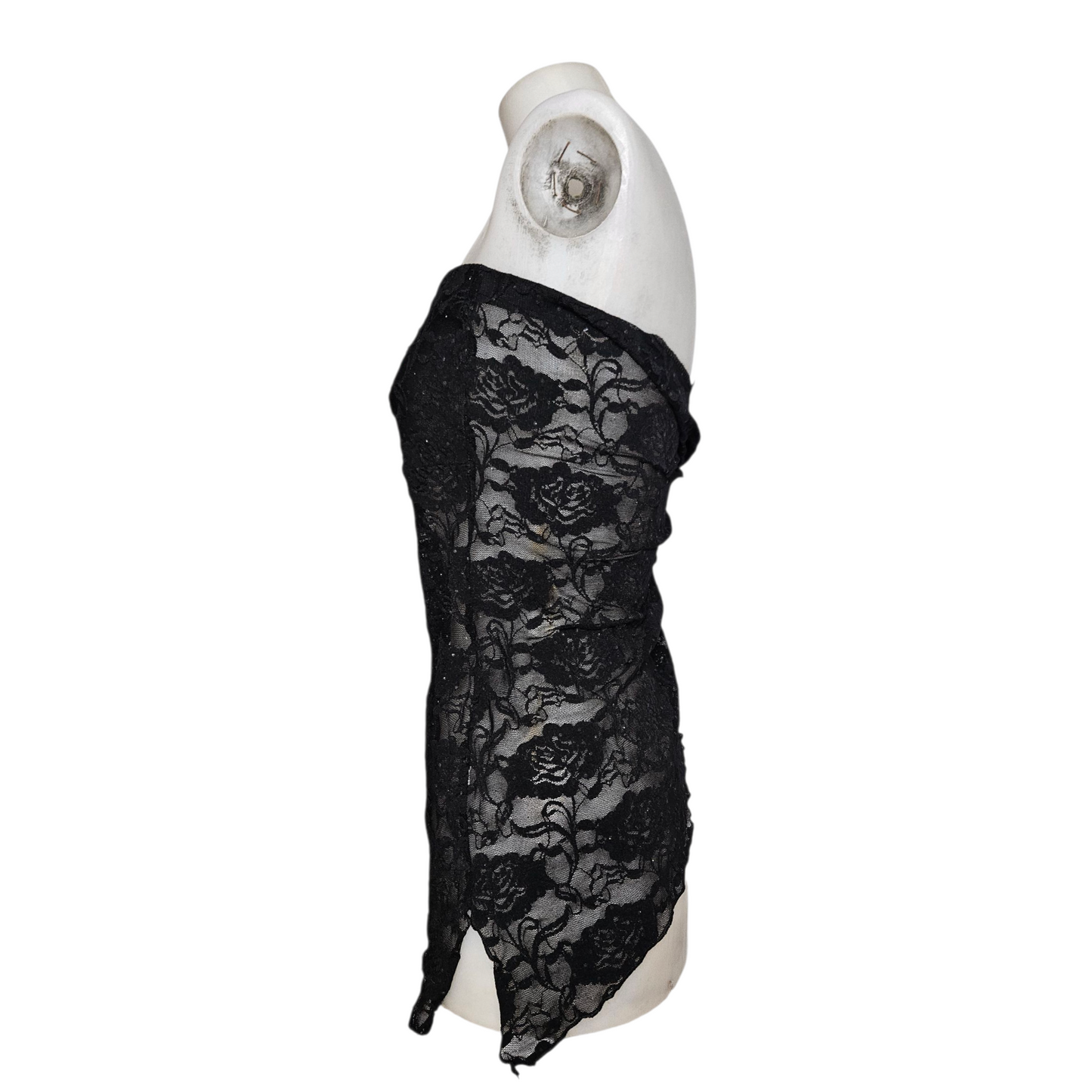 Black lace asymmetric strapless top