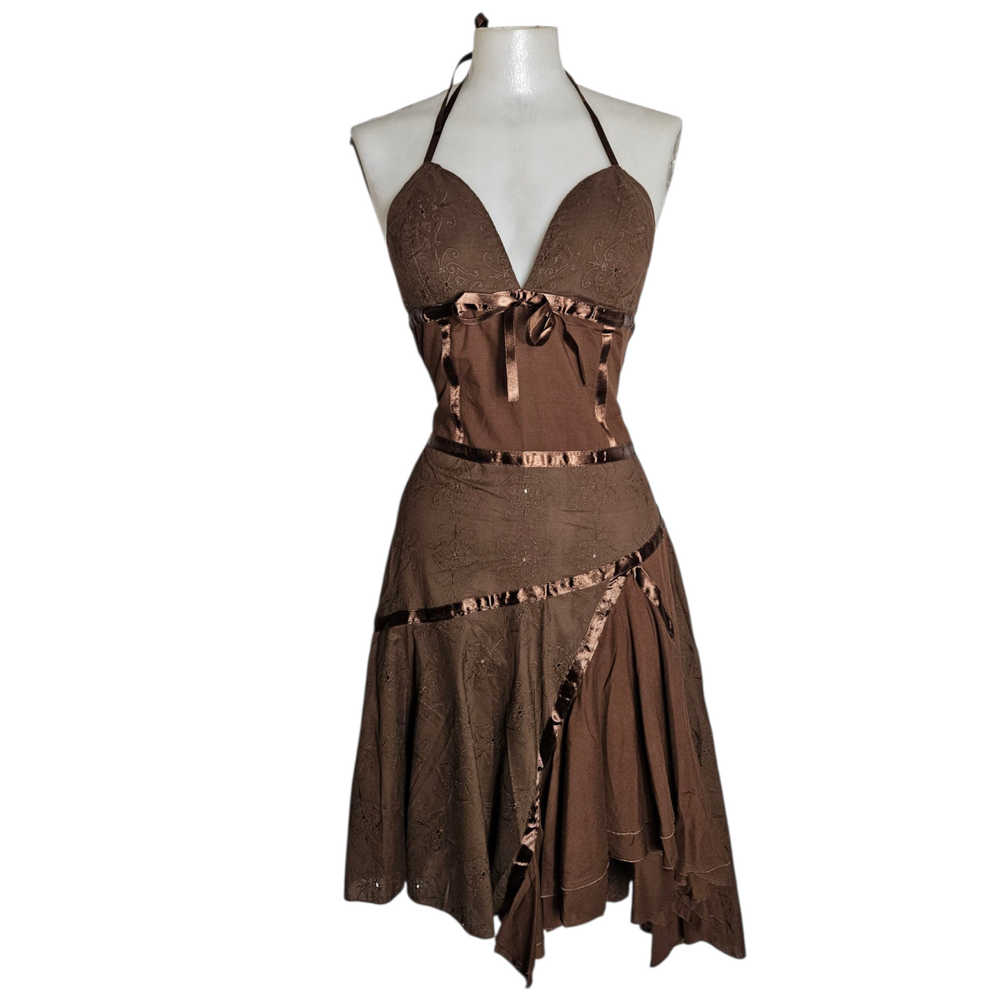 Robe dos nu asymétrique marron