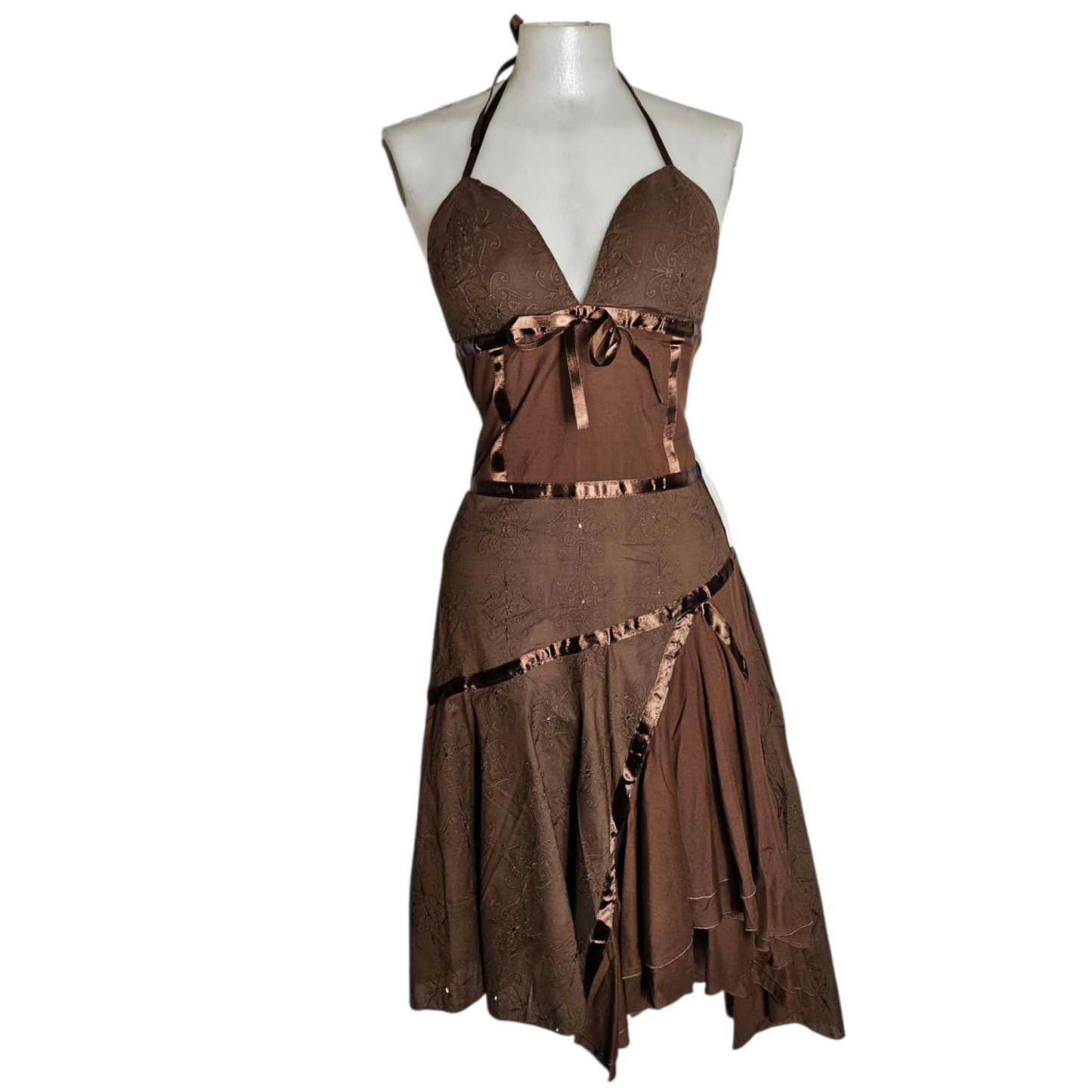 Robe dos nu asymétrique marron