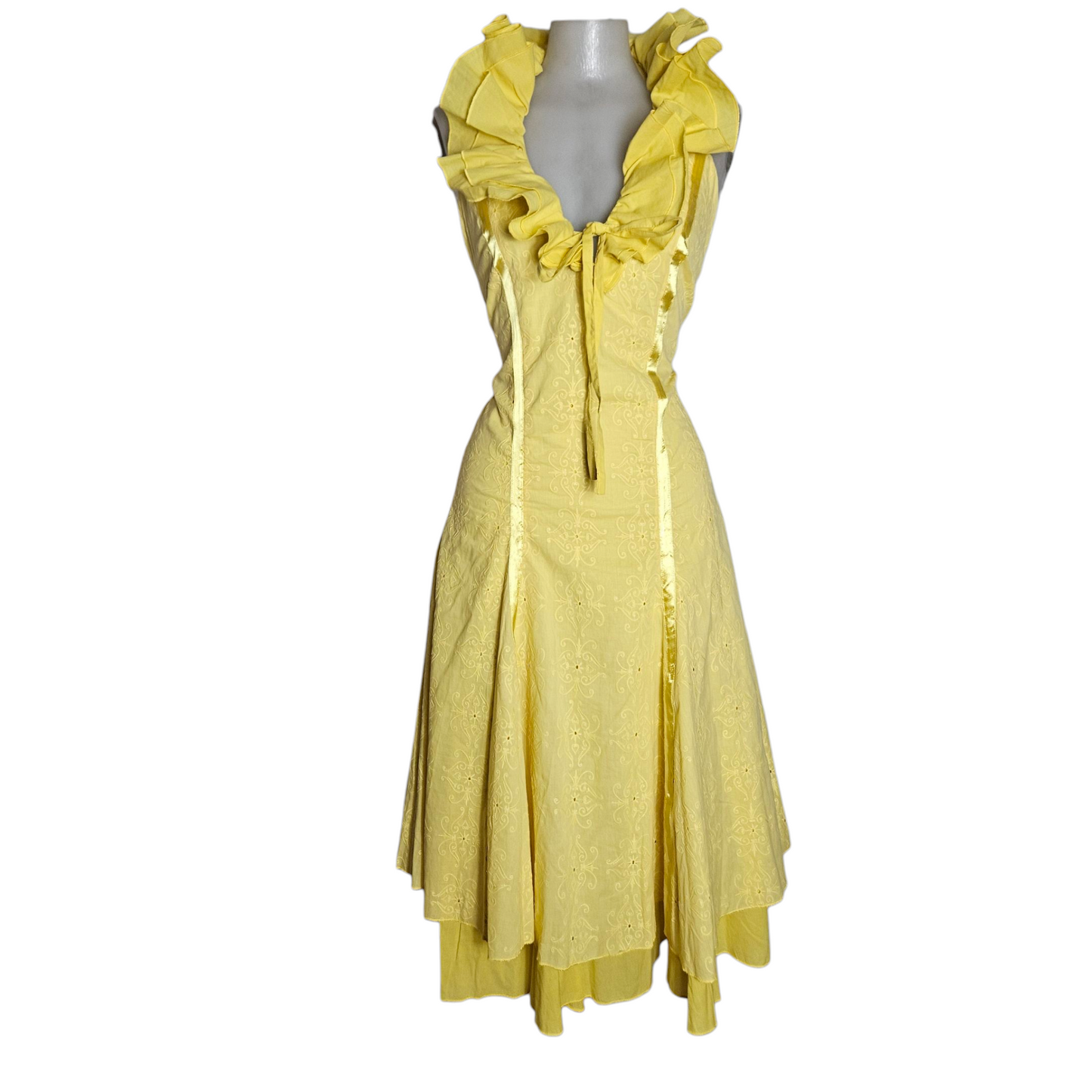 Yellow ruffled backless dress