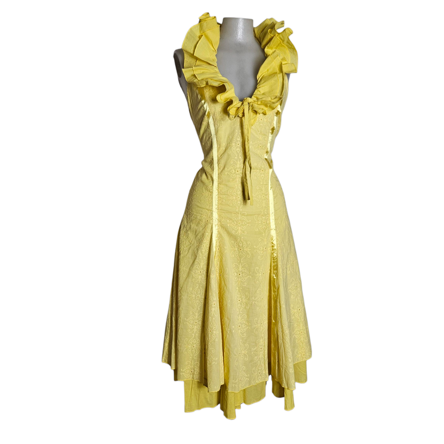 Yellow ruffled backless dress
