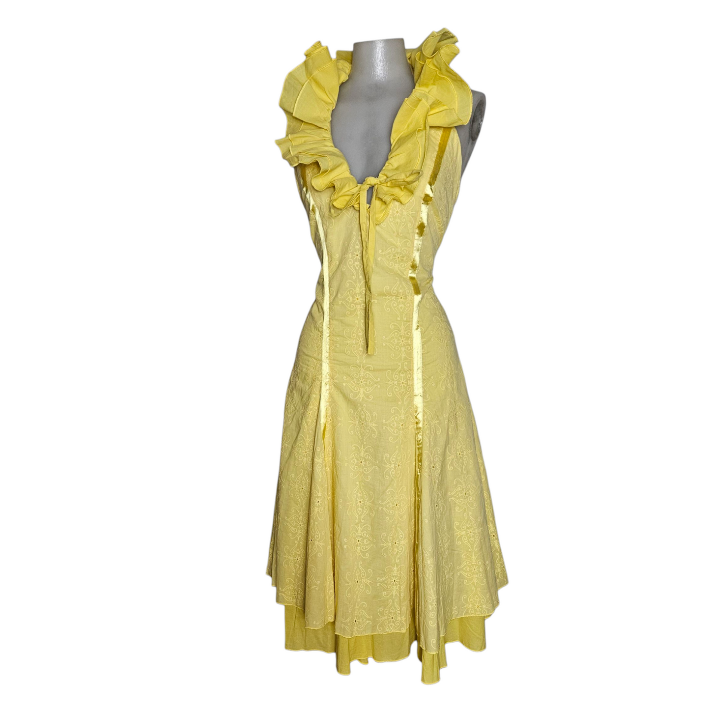 Yellow ruffled backless dress