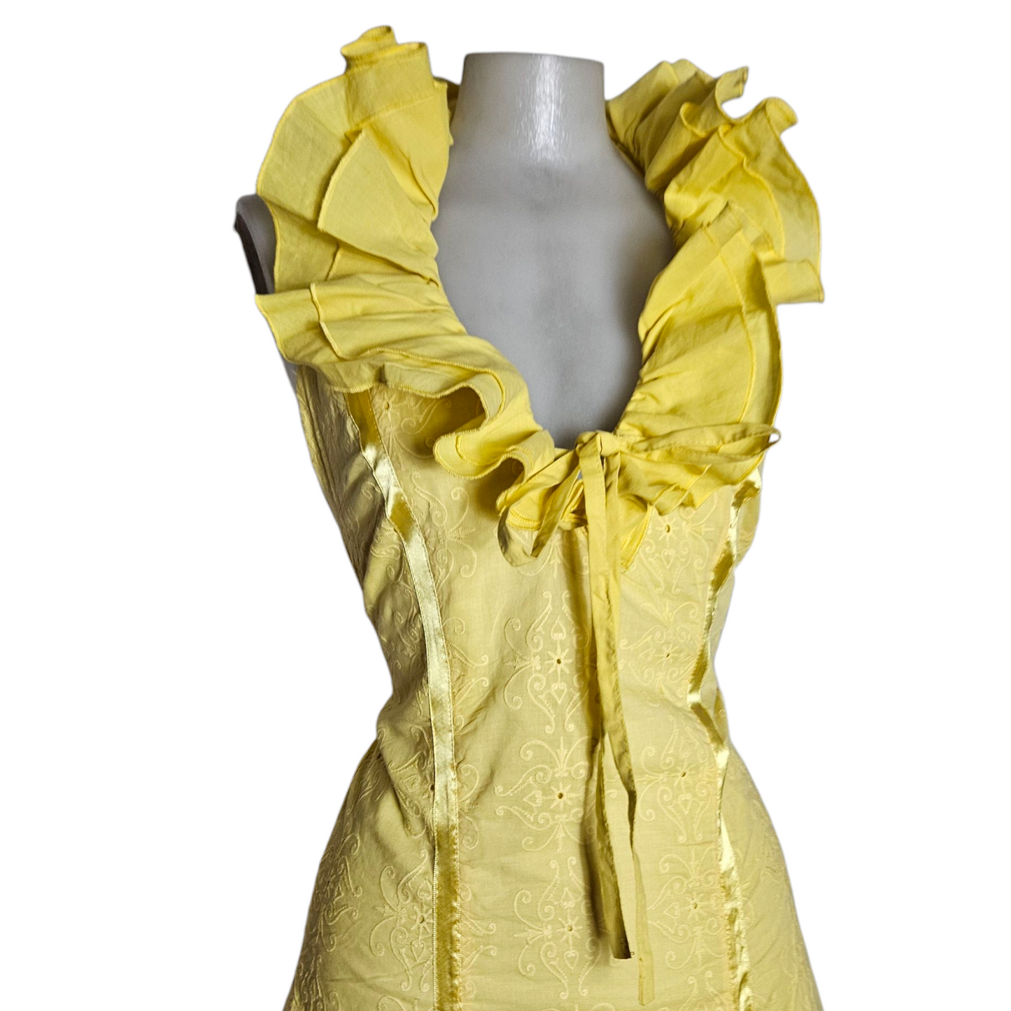 Yellow ruffled backless dress
