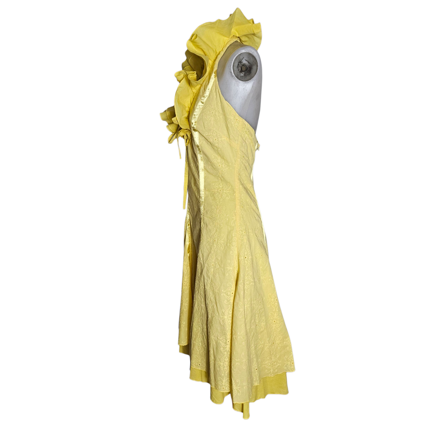 Yellow ruffled backless dress