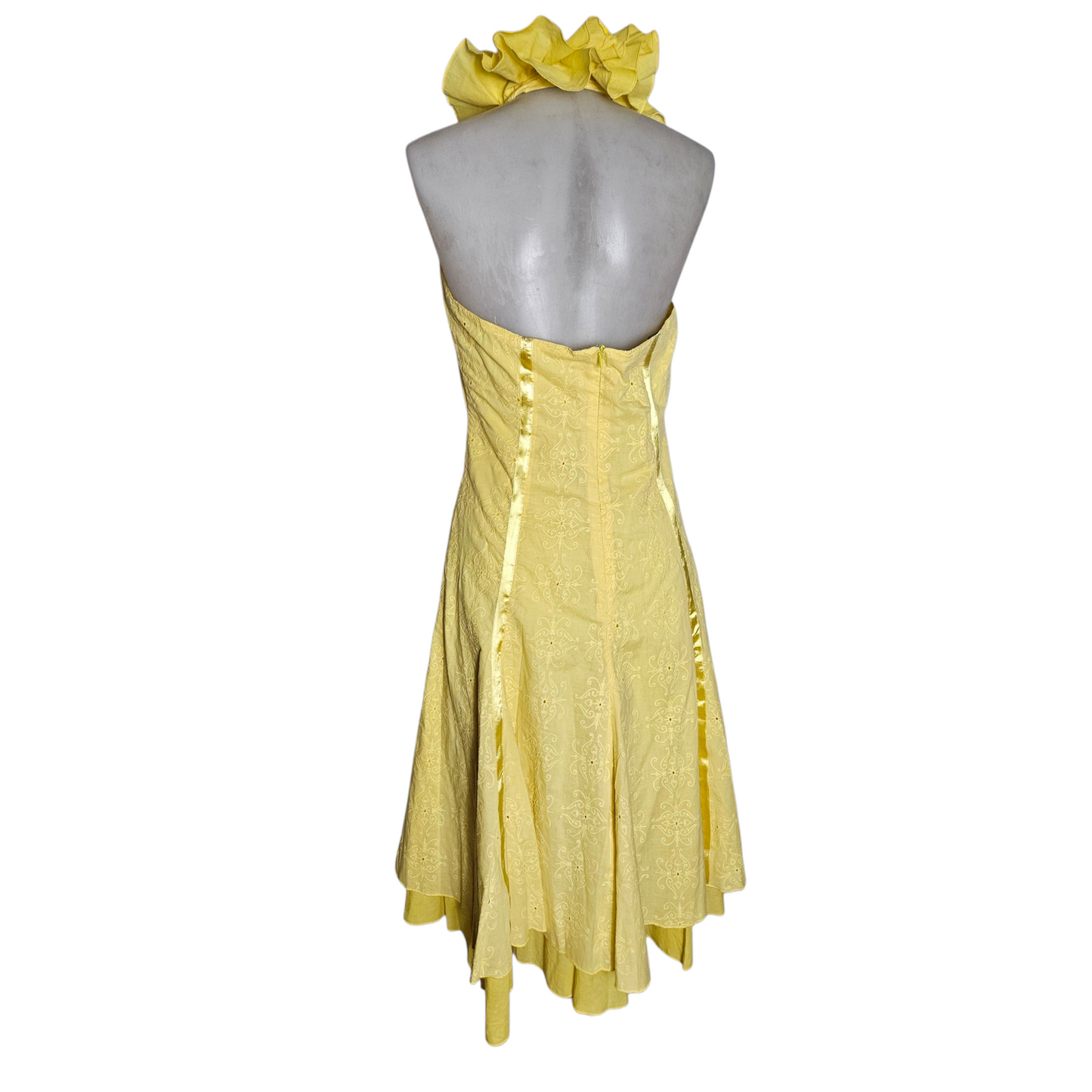 Yellow ruffled backless dress