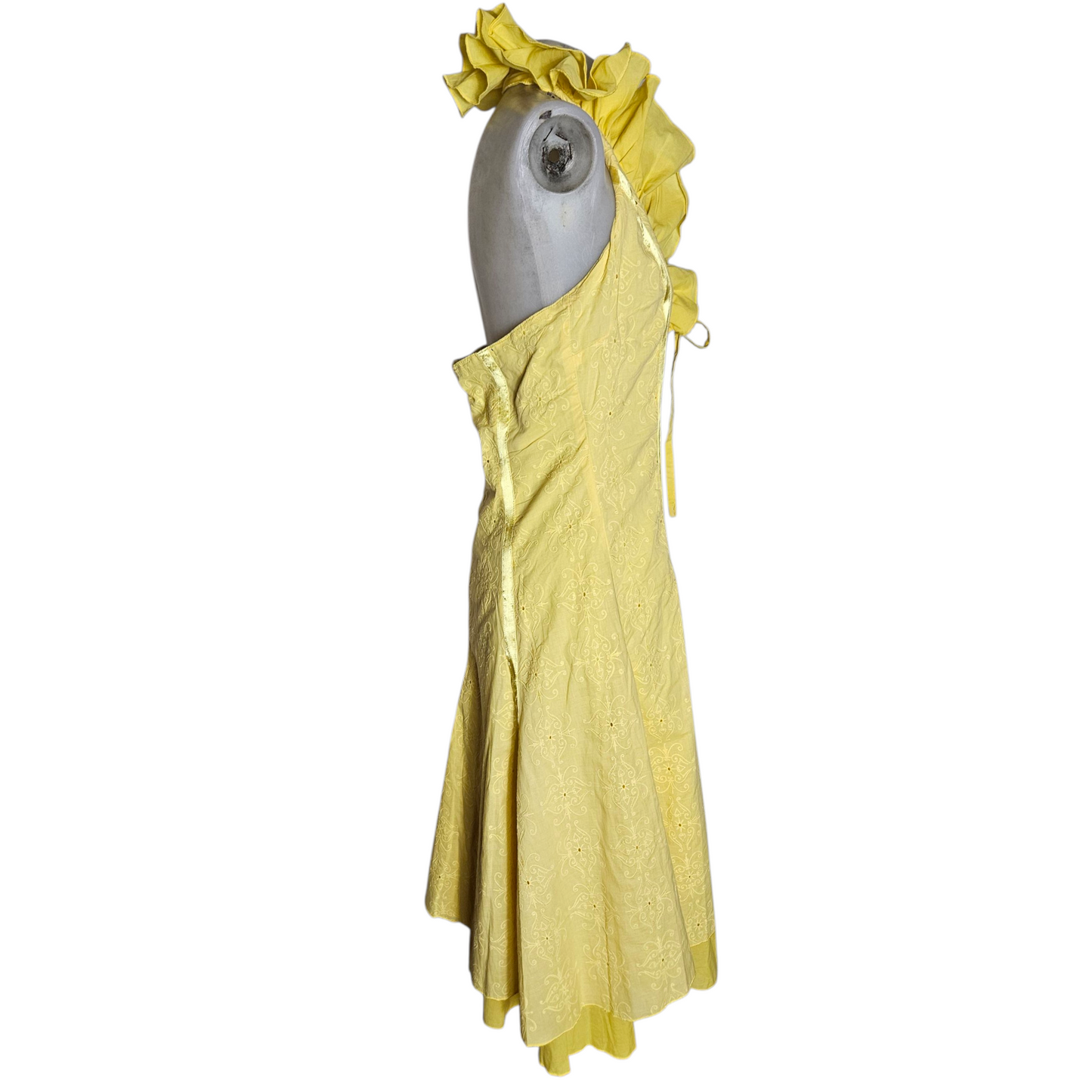 Yellow ruffled backless dress
