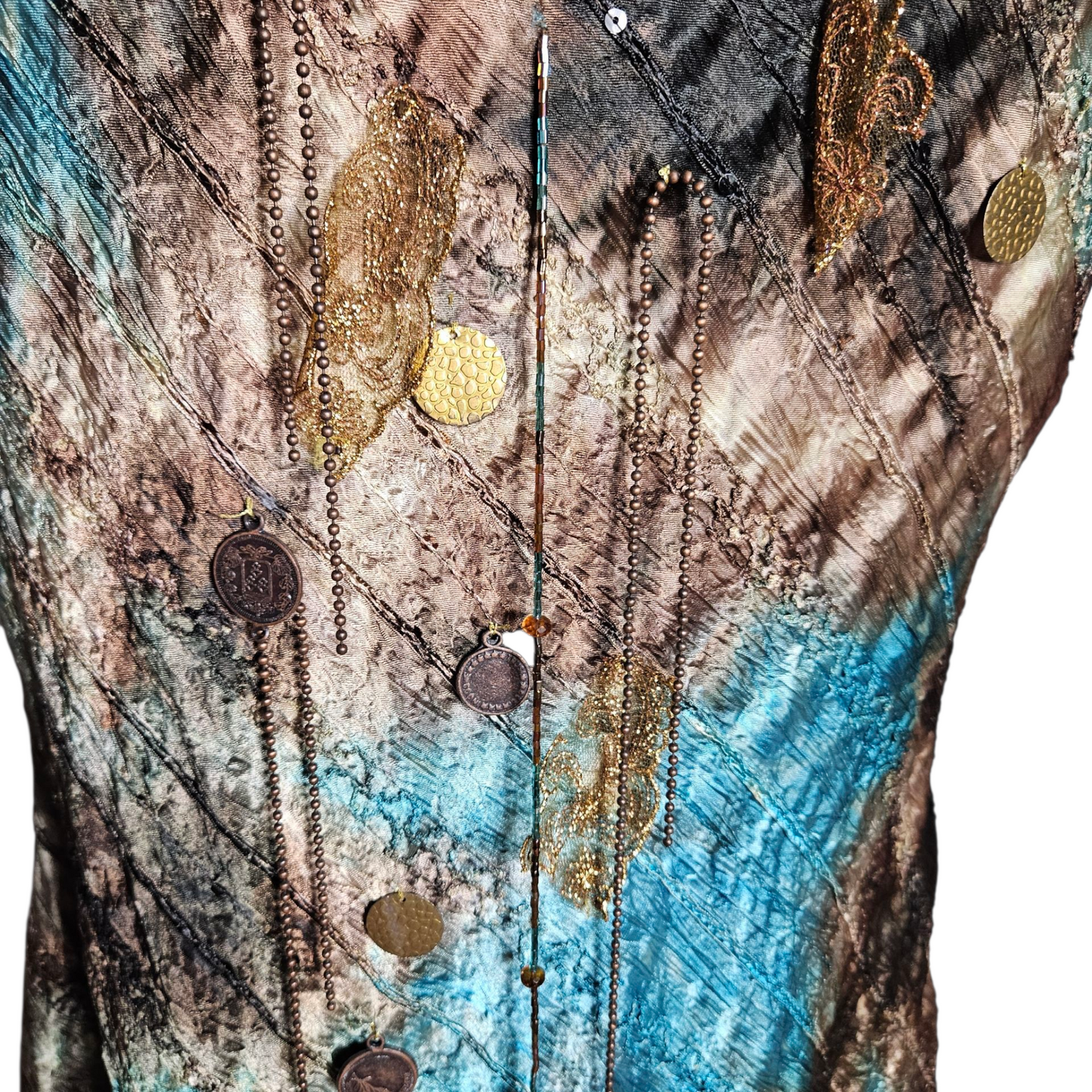 Ensemble de soirée brodé tie and Dye bleu et vert