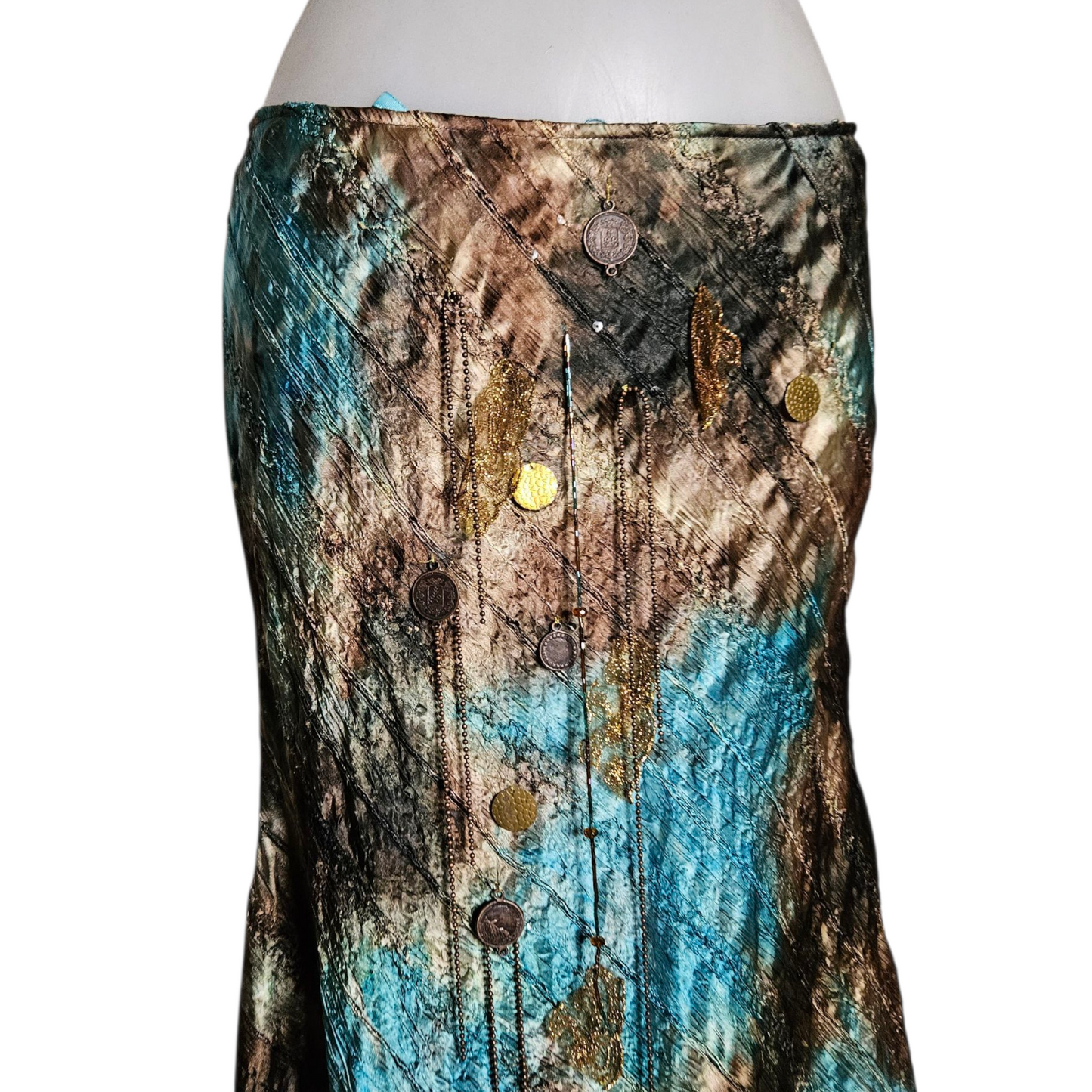 Ensemble de soirée brodé tie and Dye bleu et vert