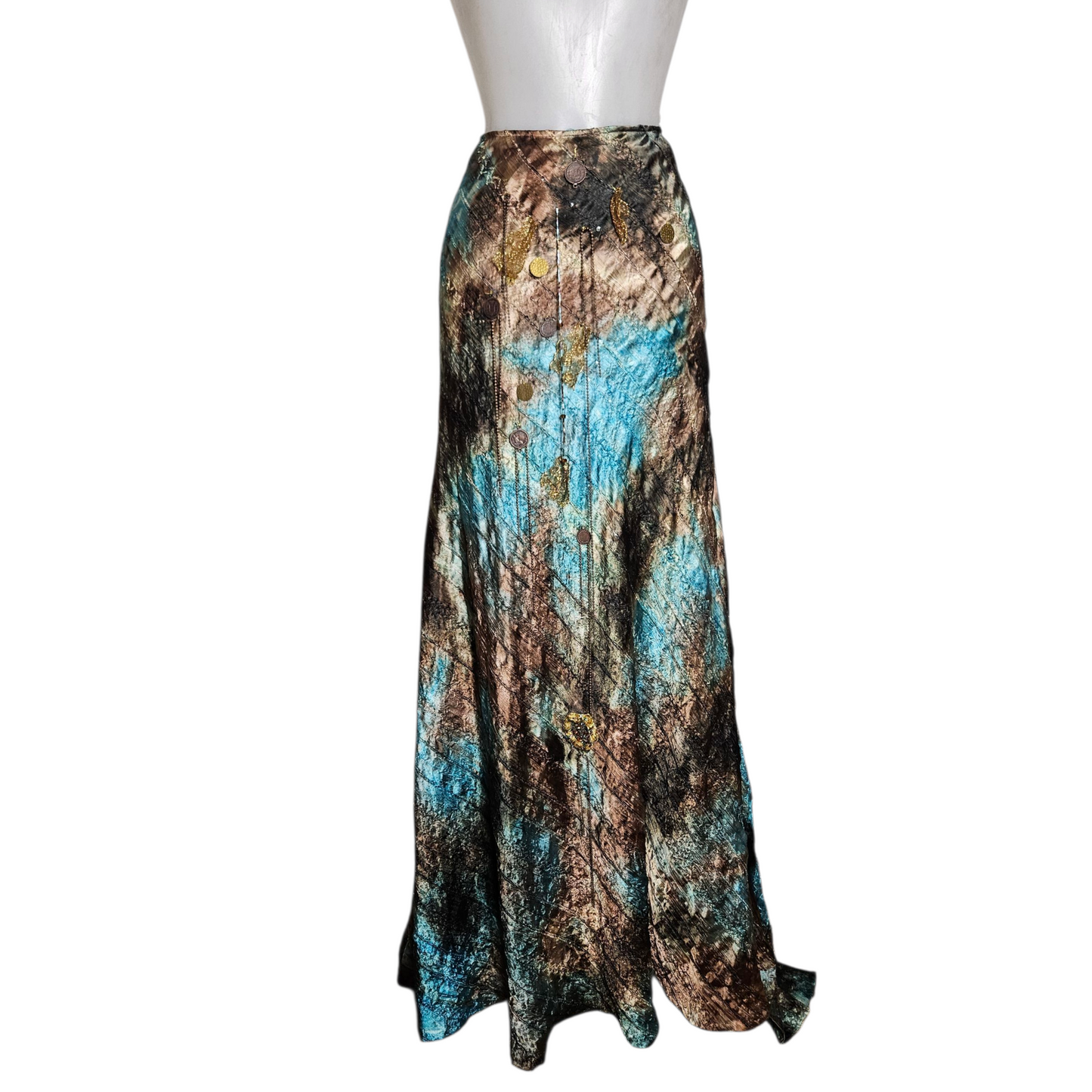 Ensemble de soirée brodé tie and Dye bleu et vert