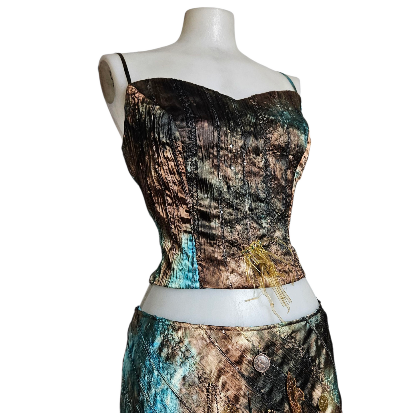 Ensemble de soirée brodé tie and Dye bleu et vert