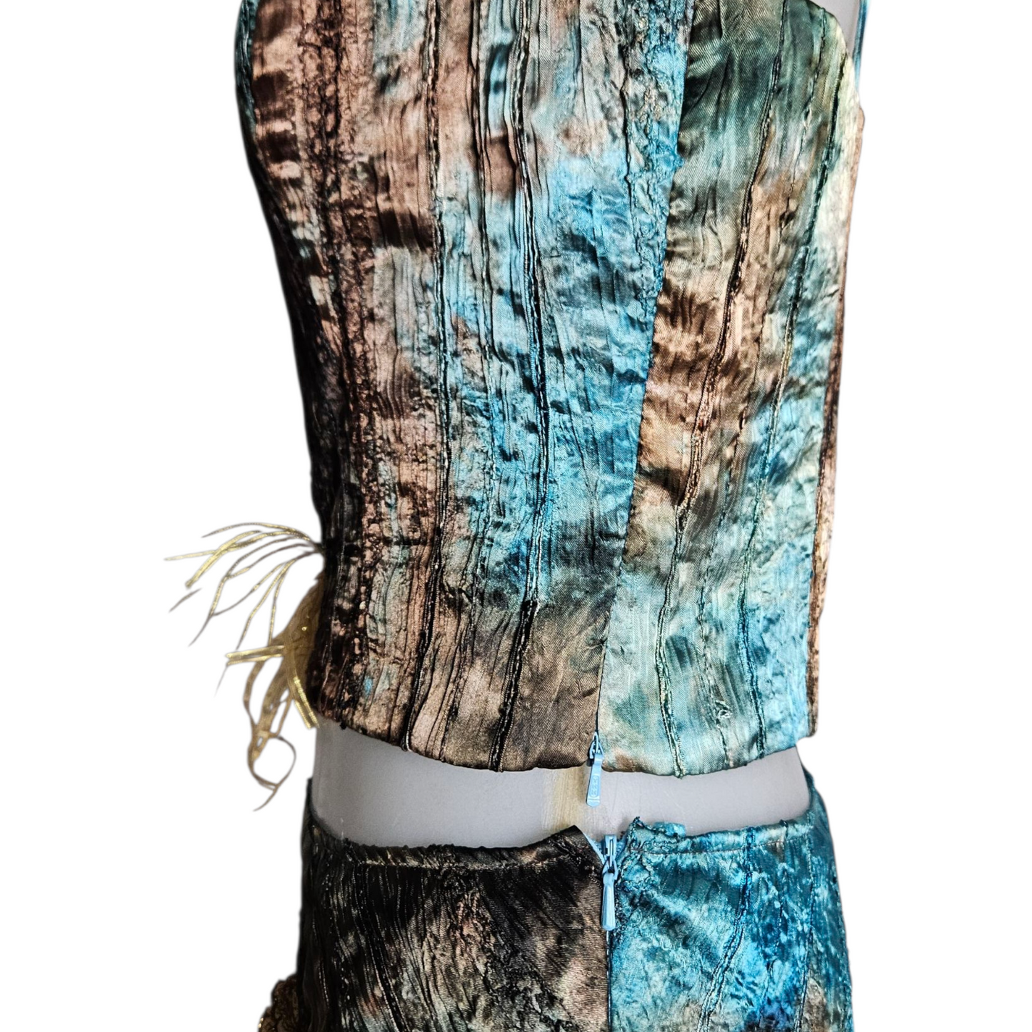 Ensemble de soirée brodé tie and Dye bleu et vert