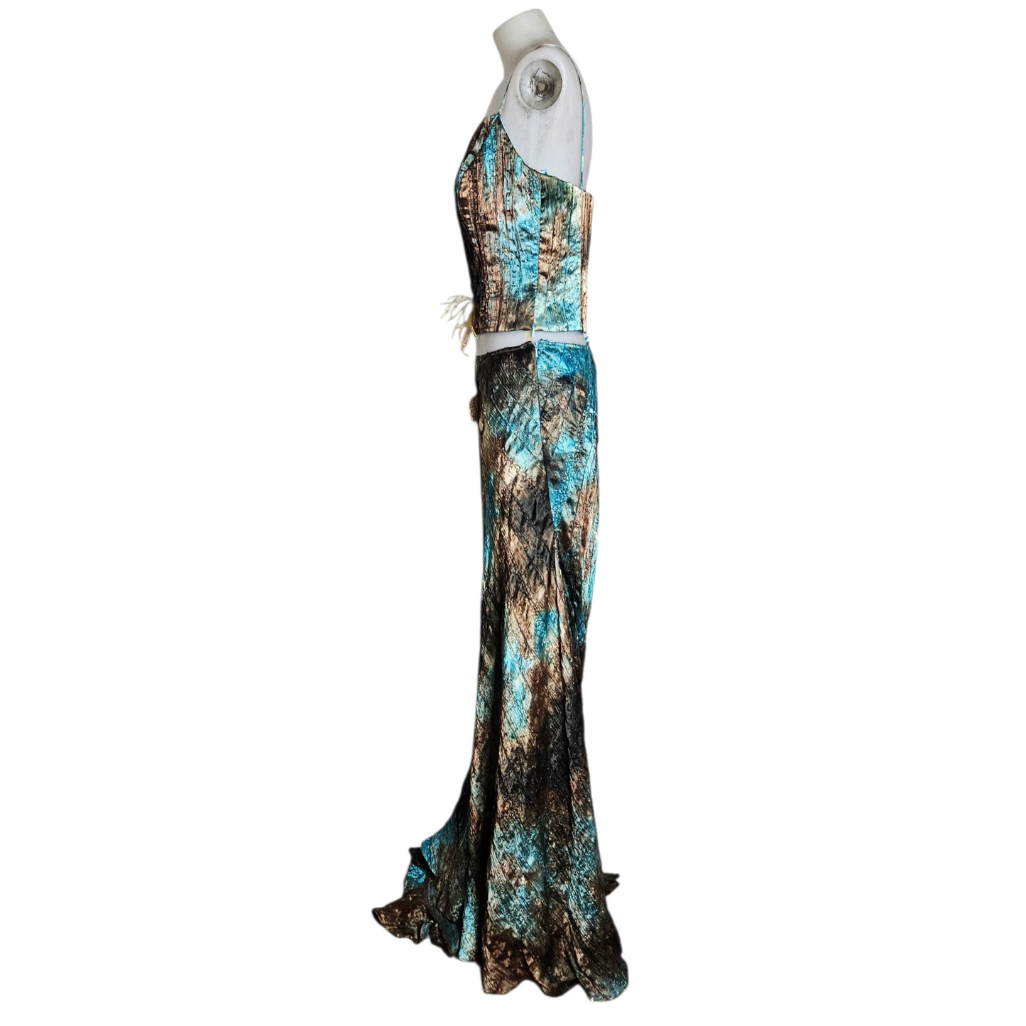 Ensemble de soirée brodé tie and Dye bleu et vert