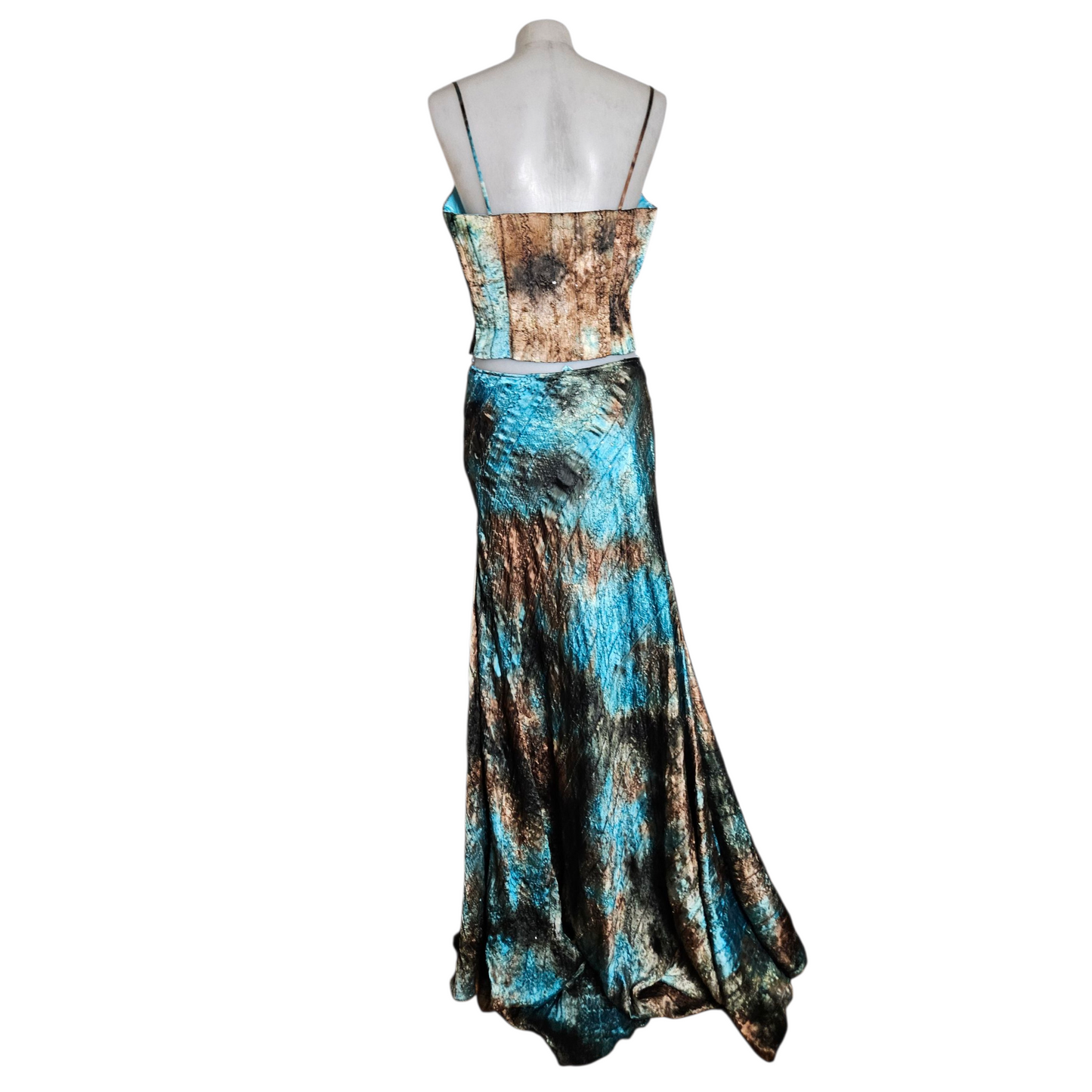 Ensemble de soirée brodé tie and Dye bleu et vert