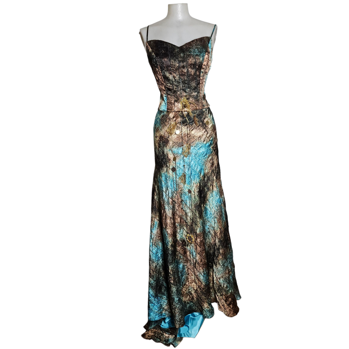 Ensemble de soirée brodé tie and Dye bleu et vert