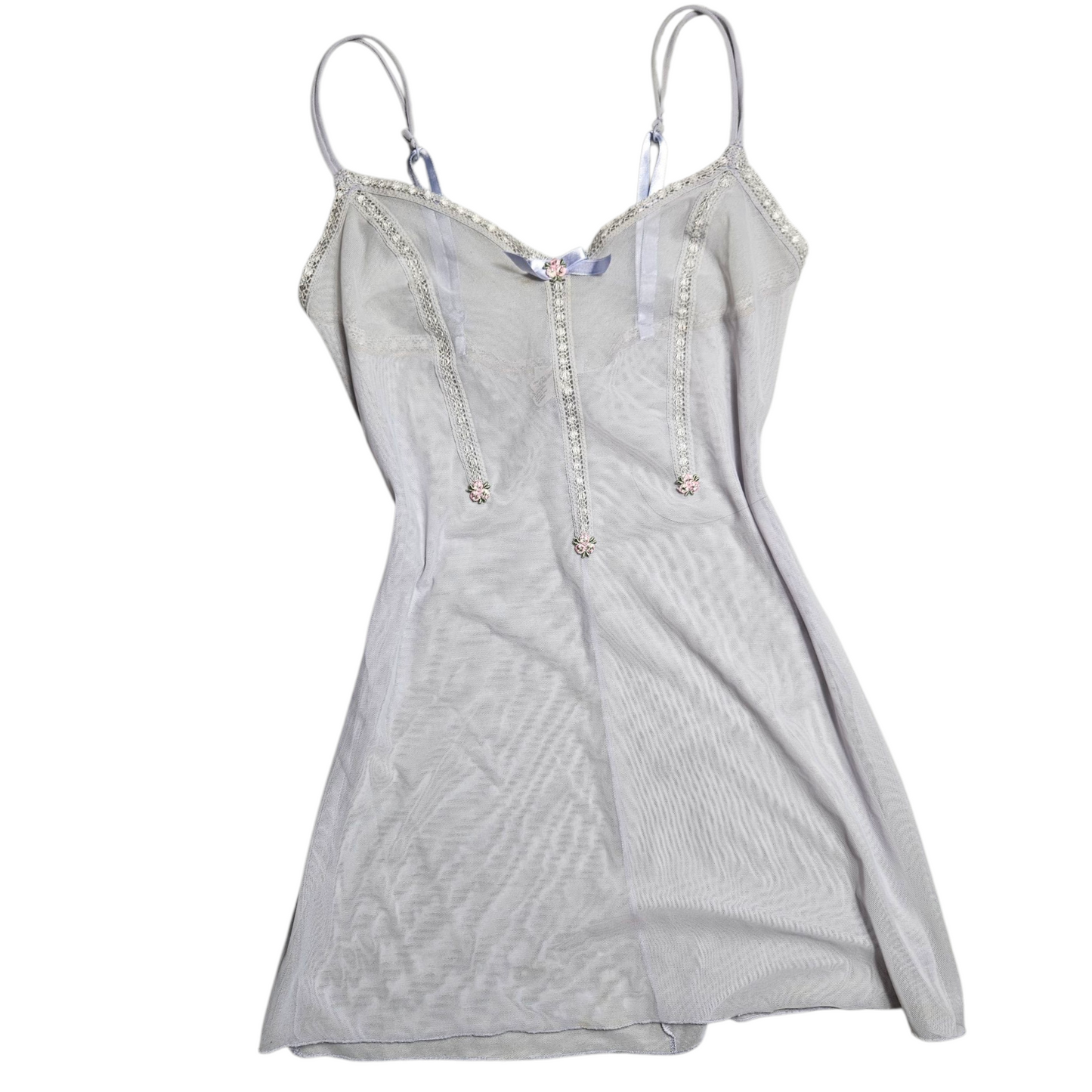 Robe nuisette en voile brodé de fleurs