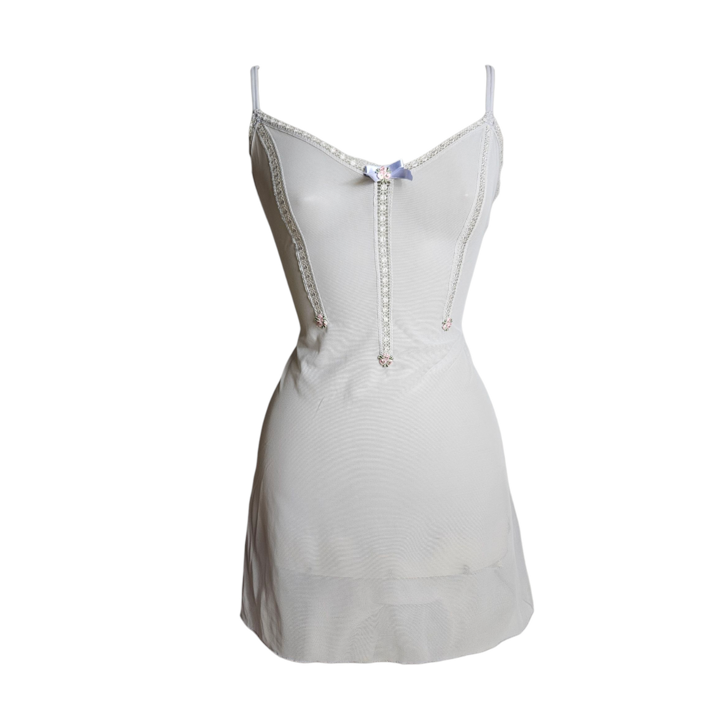 Robe nuisette en voile brodé de fleurs