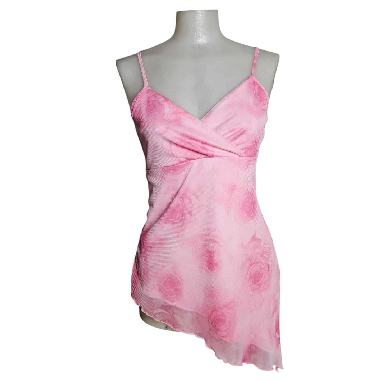 Haut asymétrique en voile rose fleuri
