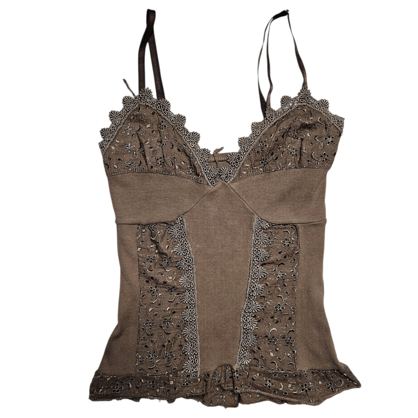 Haut marron détails dentelle