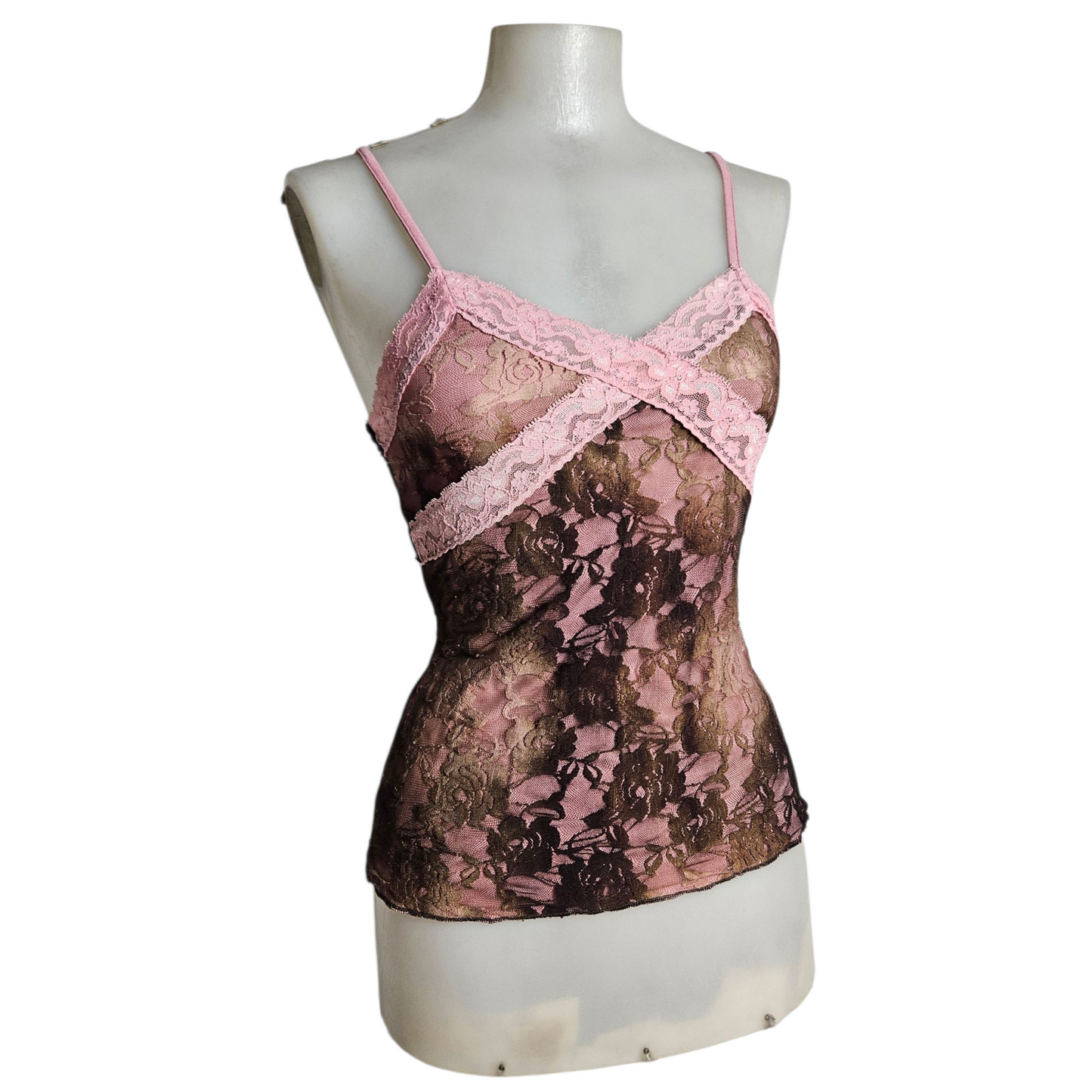 Haut tie and Dye dentelle rose et marron