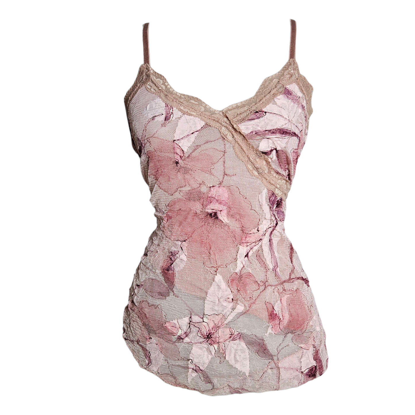 Haut en dentelle florale tons roses