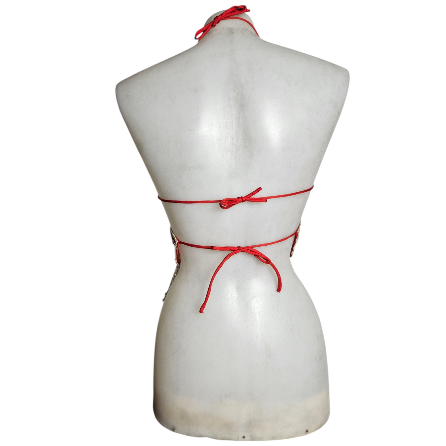 Haut papillon rouge brodé de perles et sequins