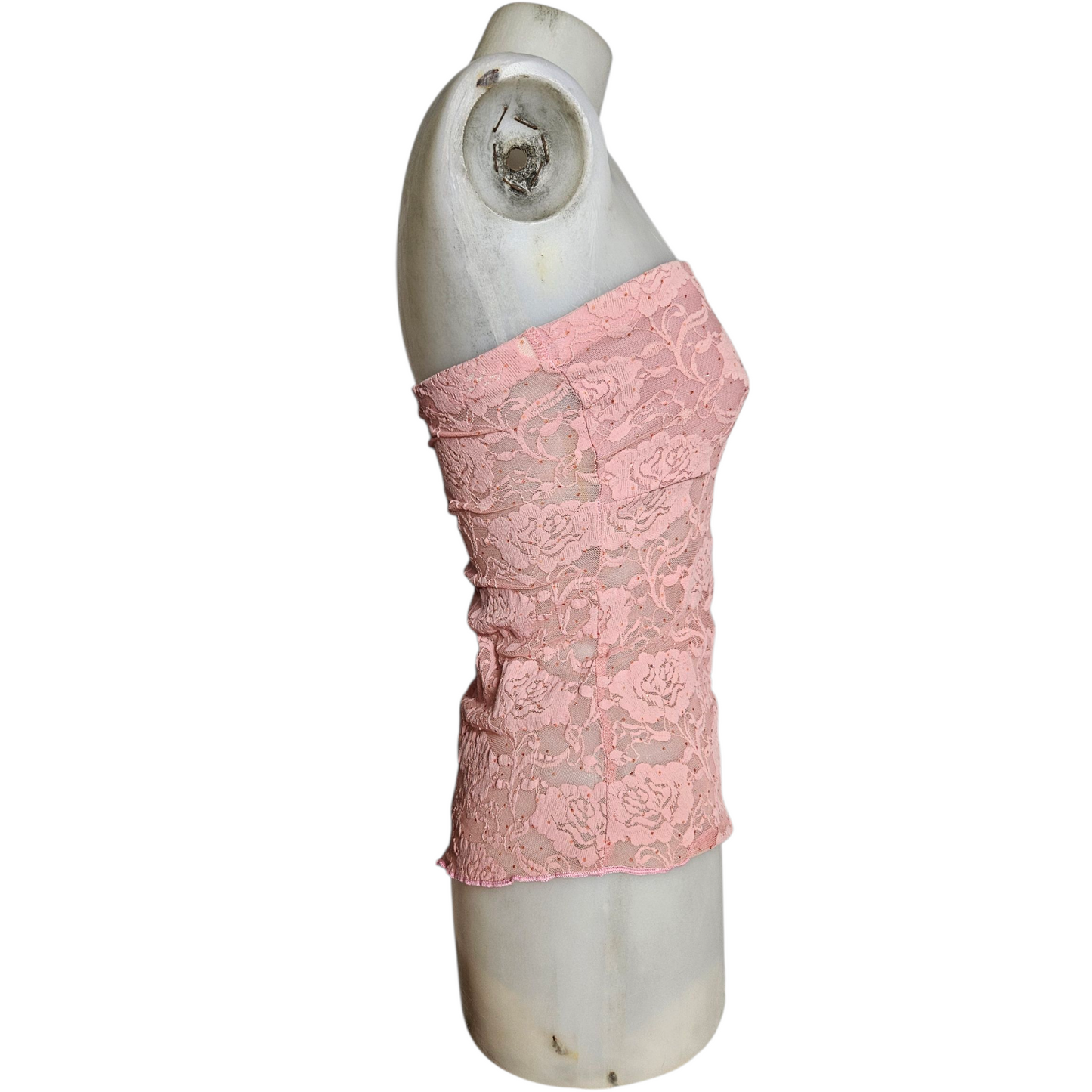 Haut strapless rose asymétrique en dentelle