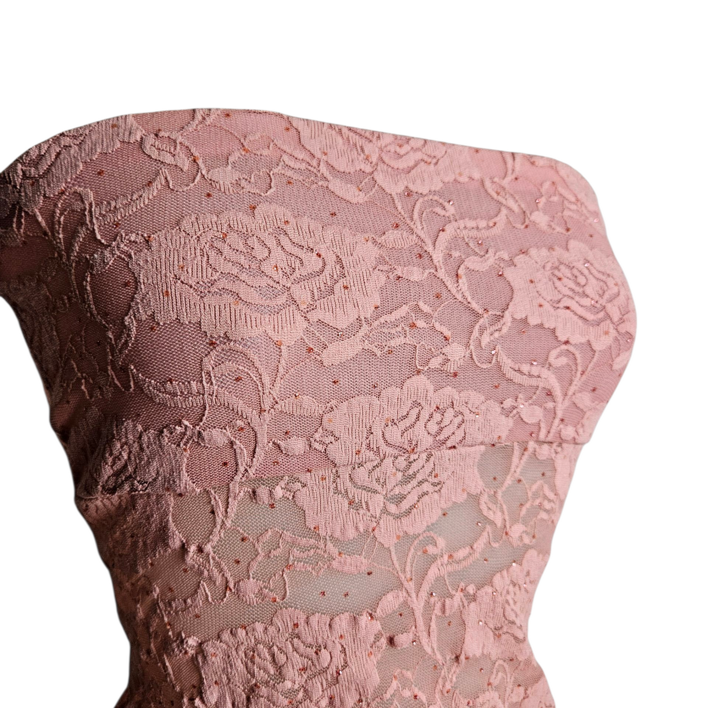Haut strapless rose asymétrique en dentelle