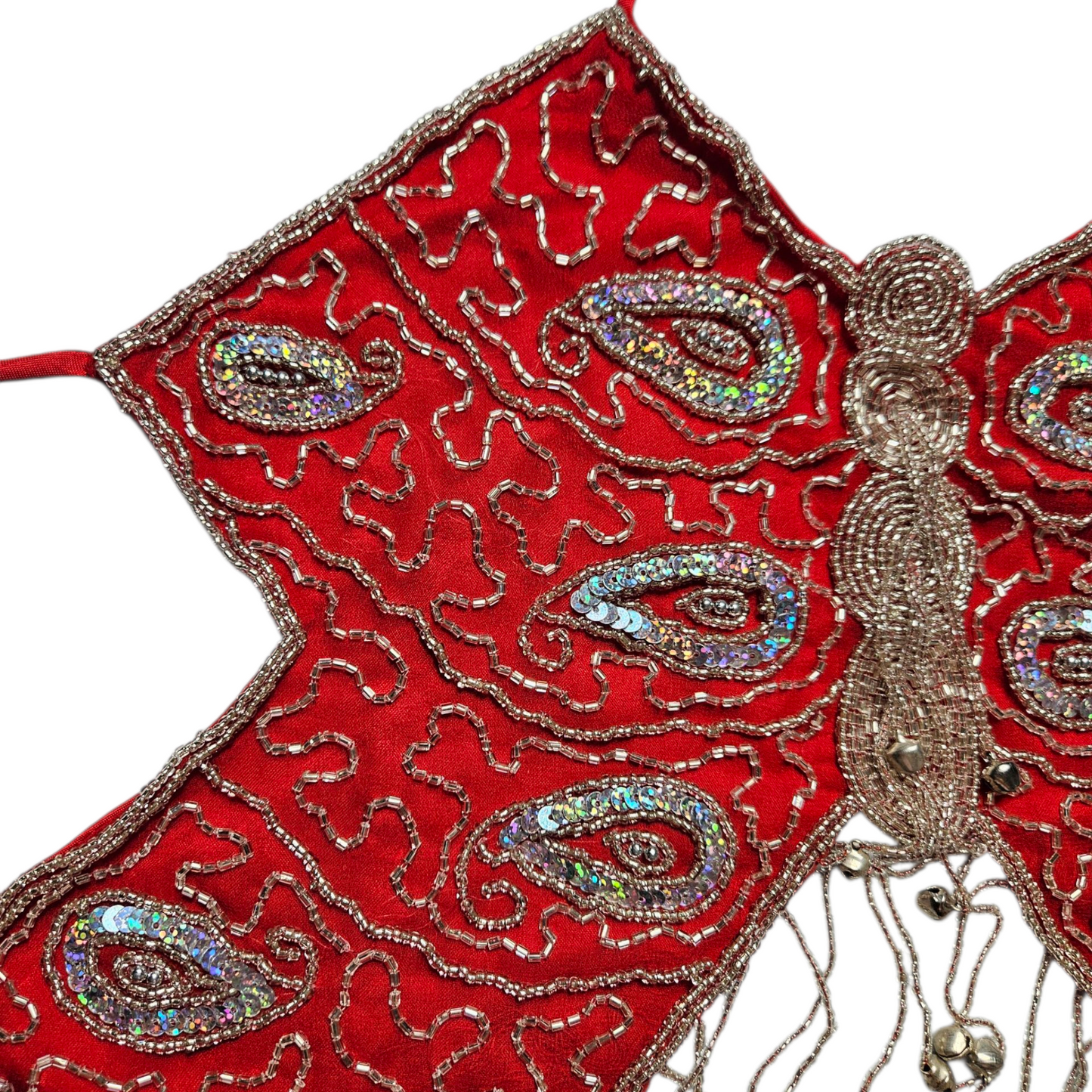 Haut papillon rouge brodé de perles et sequins
