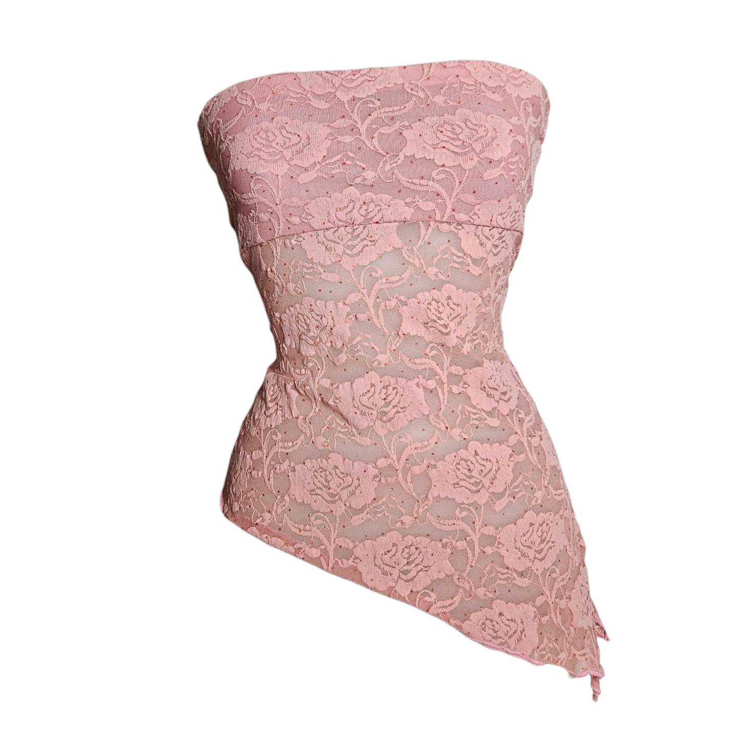 Haut strapless rose asymétrique en dentelle