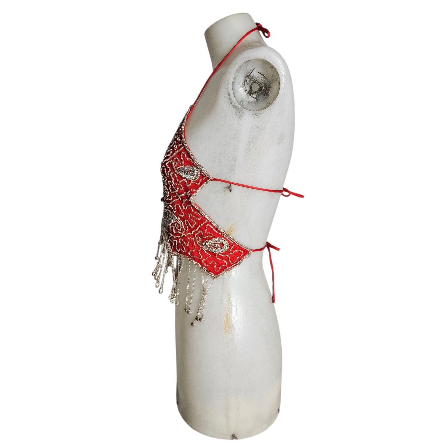 Haut papillon rouge brodé de perles et sequins