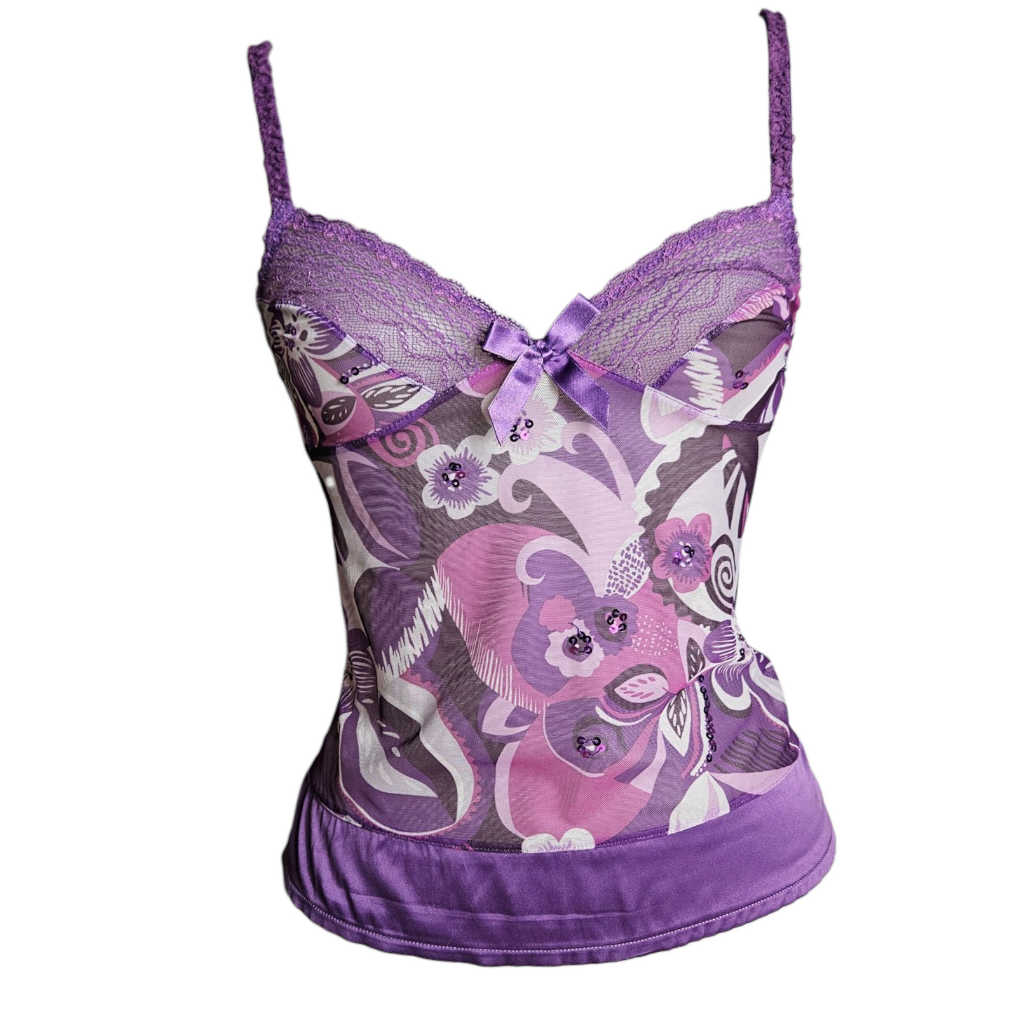Haut en voile fleuri détails satinés