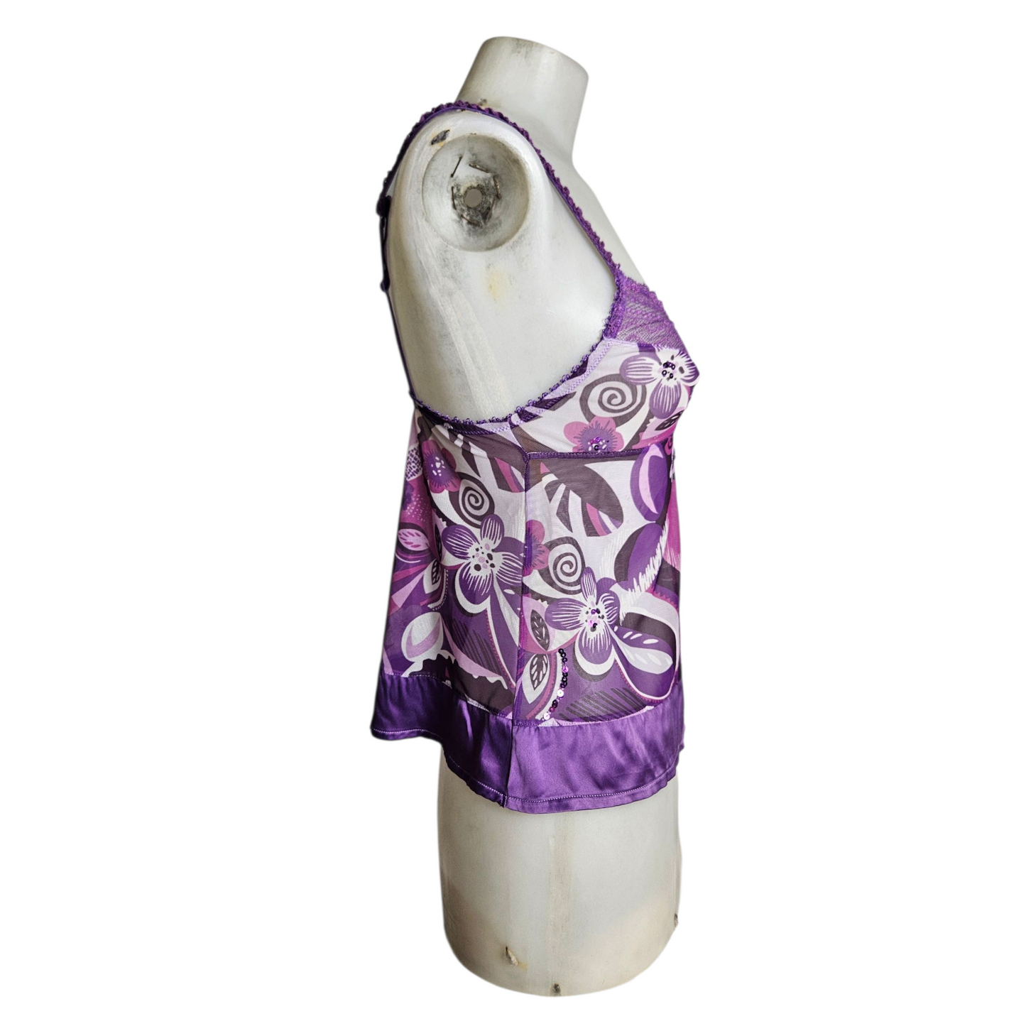 Haut en voile fleuri détails satinés