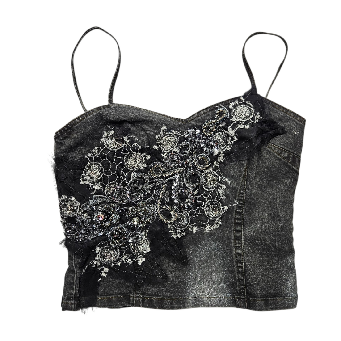 Haut en denim brodé