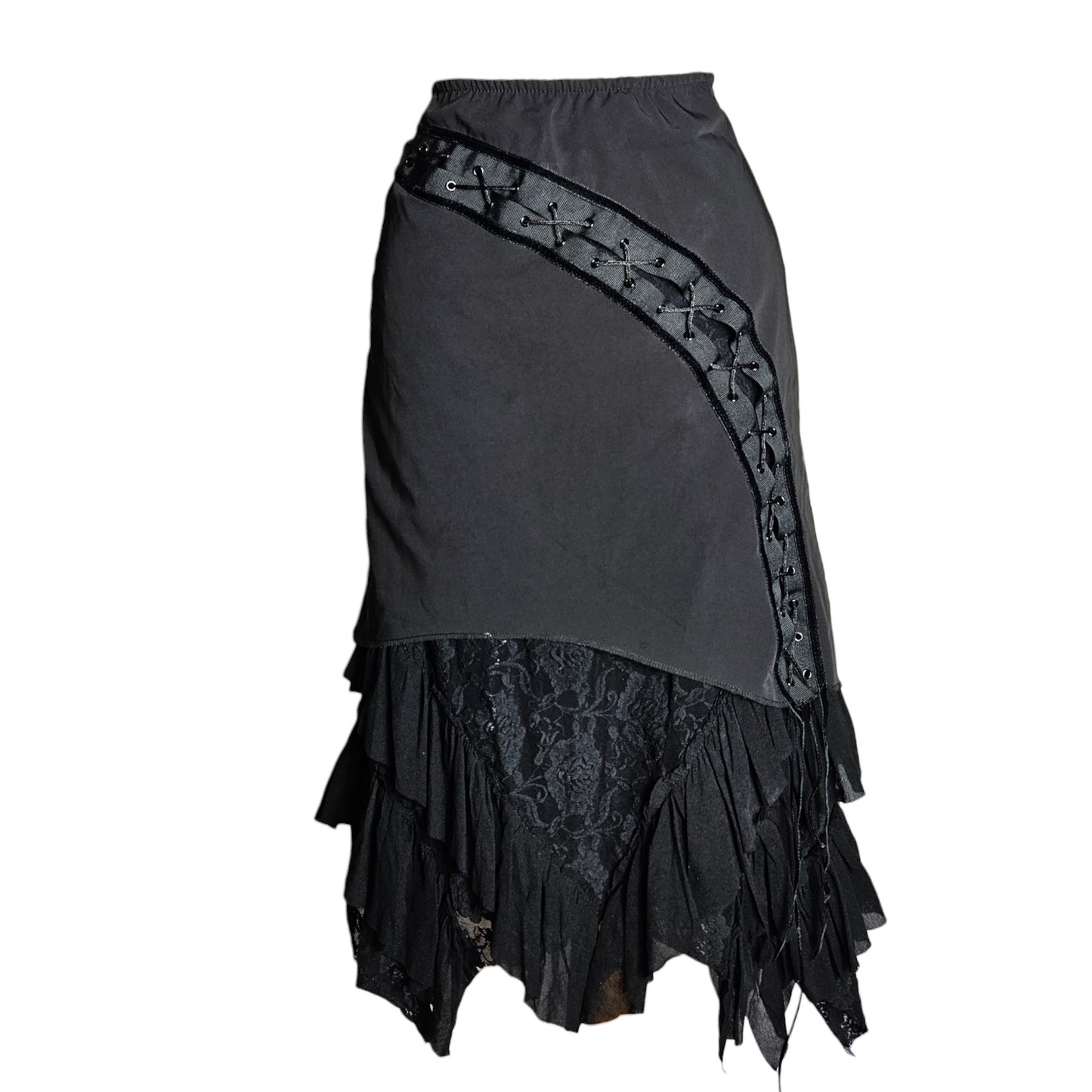 Overlay skirt with lace and lacing details