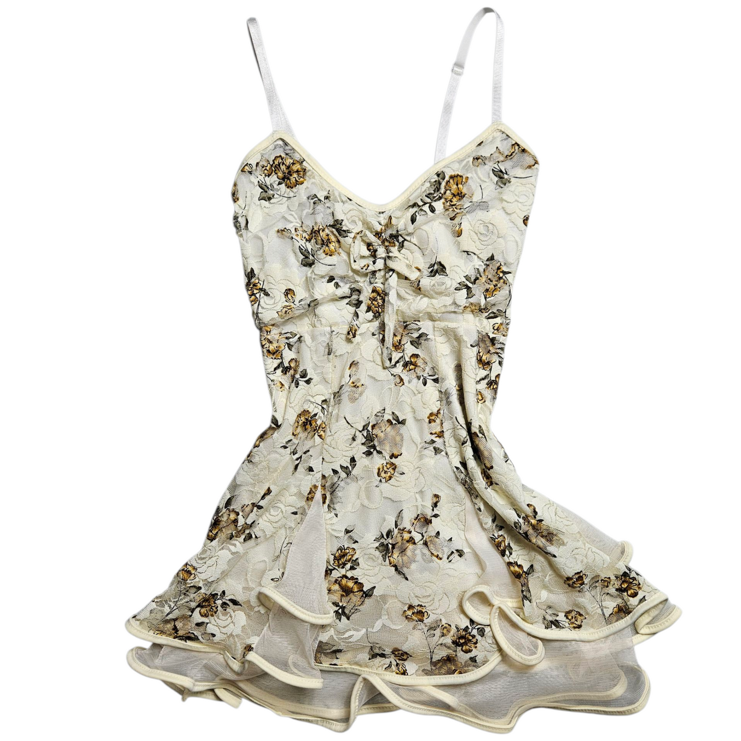 Tunique en voile et dentelle fleurie