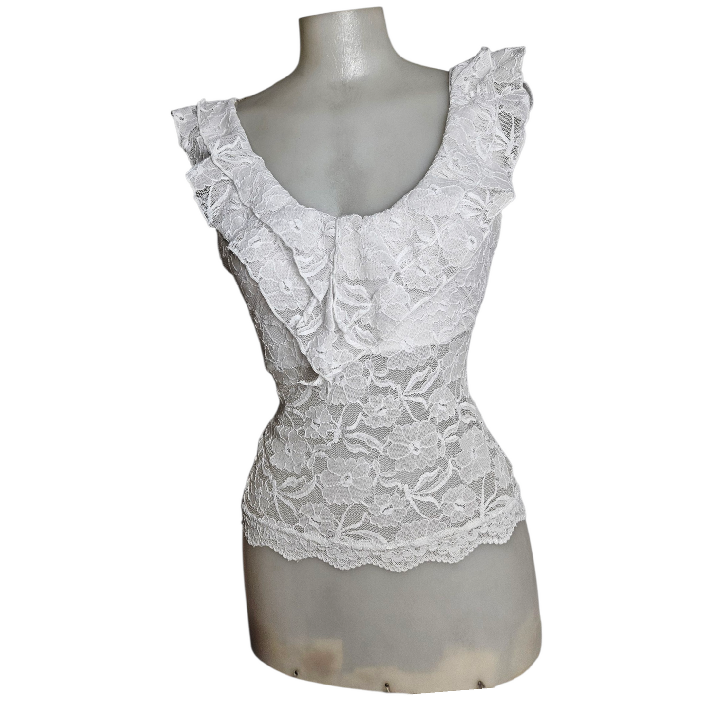 Haut en dentelle blanche à volants