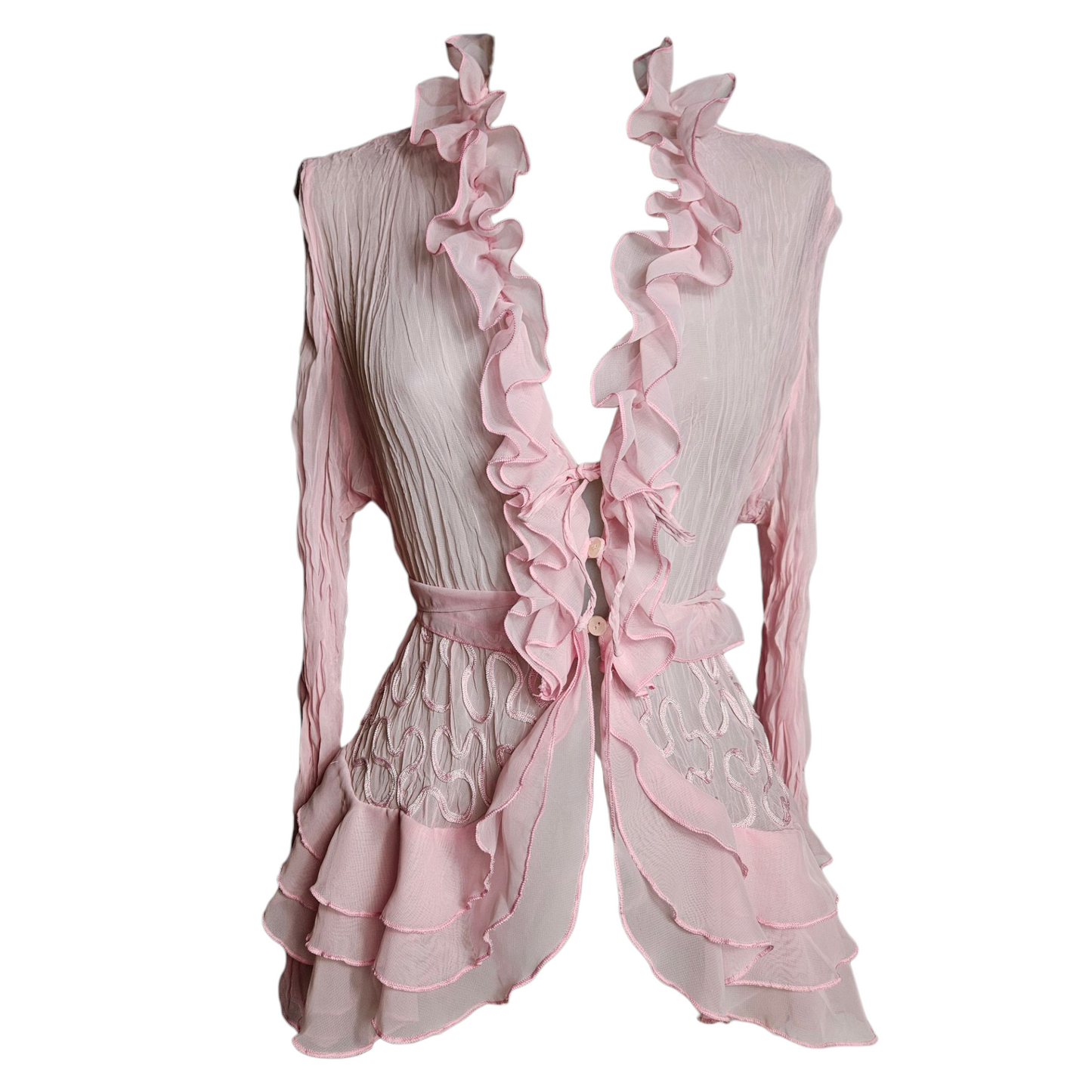 Voile blouse with integrated belt