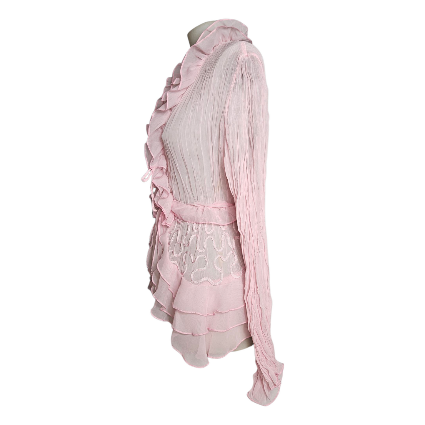 Voile blouse with integrated belt