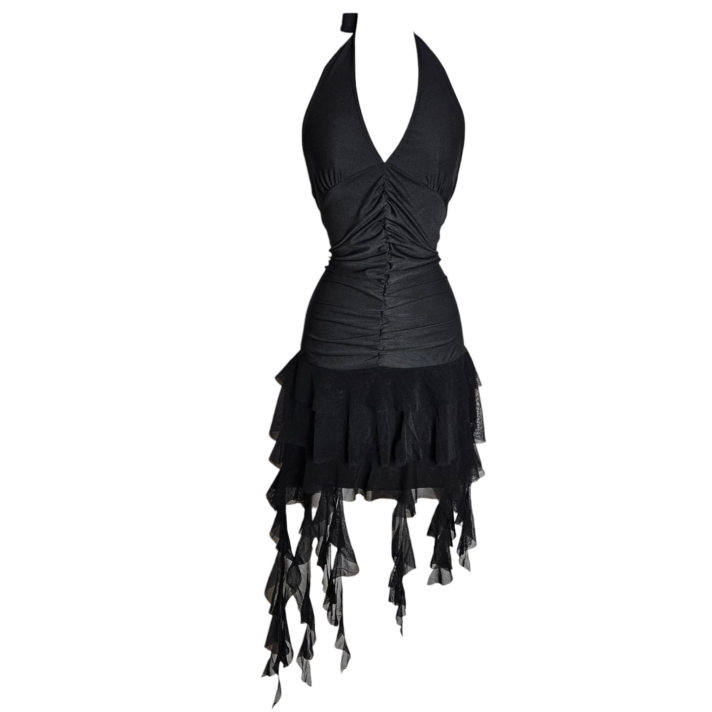 Robe dos nu asymétrique à volants