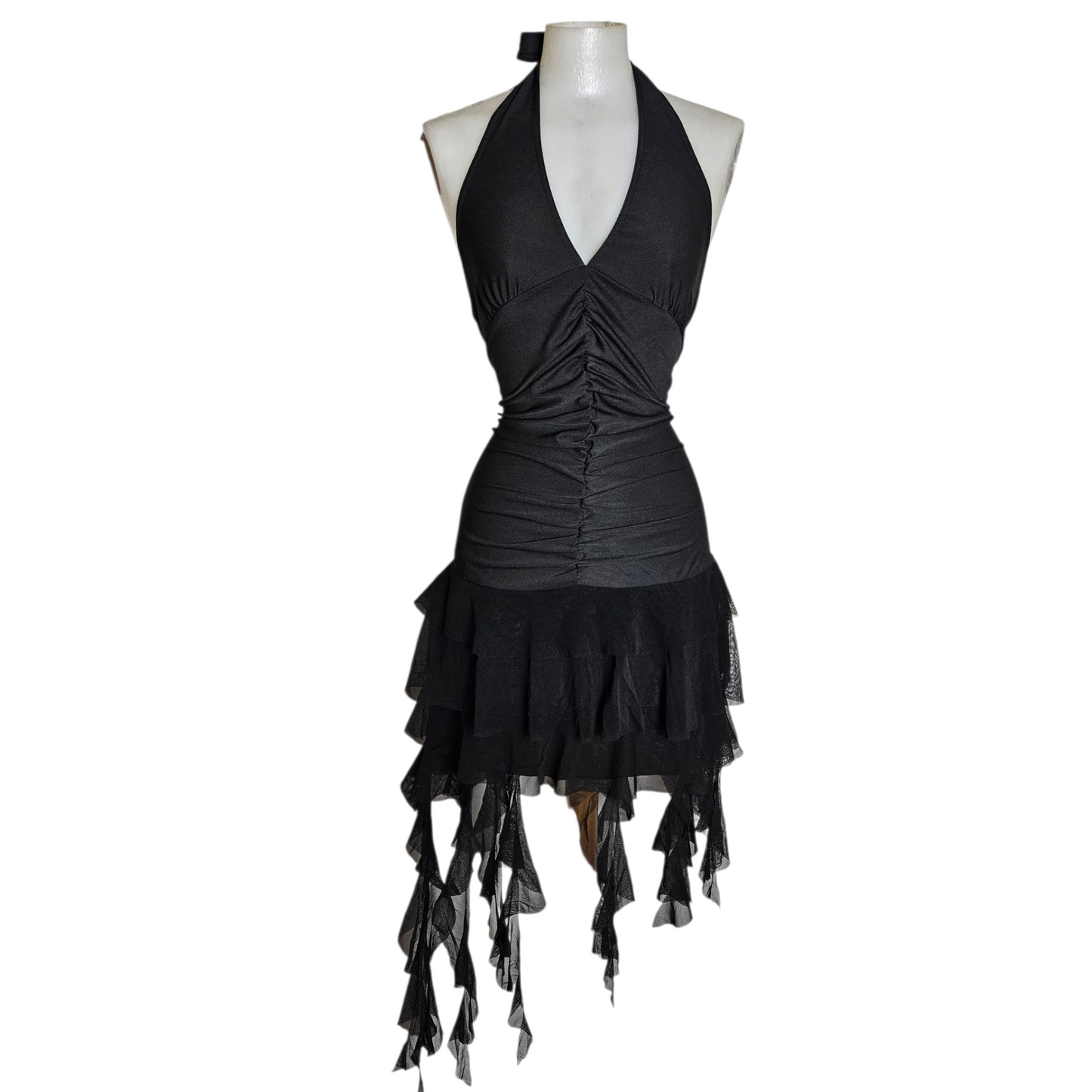Robe dos nu asymétrique à volants